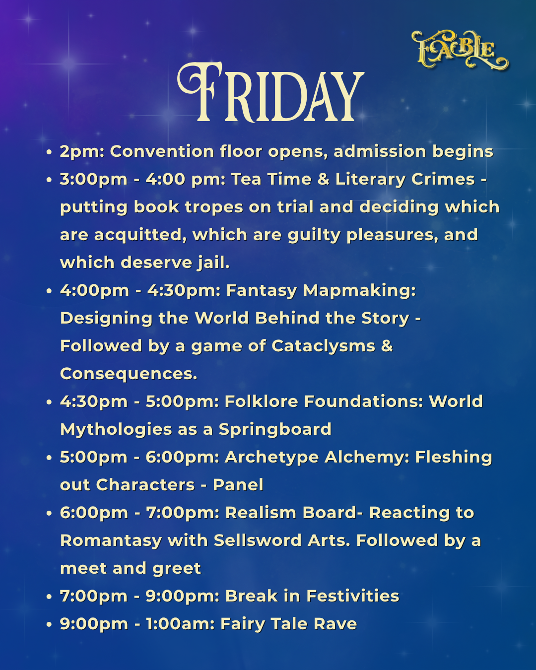 Fable Book Con 2026 Friday Schedule