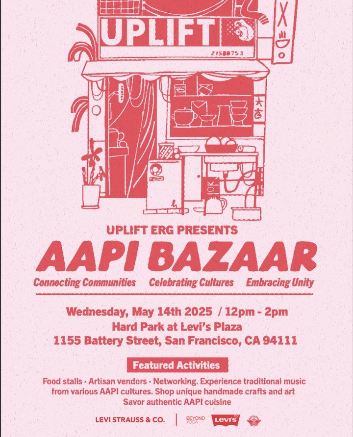 Join us on Wednesday, May 14th, from 12:00 PM to 2:00 PM at @levisplazasf for the AAPI BAZARR Market, hosted by @levistraussco in celebration of Asian American and Pacific Islander Heritage Month.⁠
⁠
Support and shop from incredible AAPI-owned busine