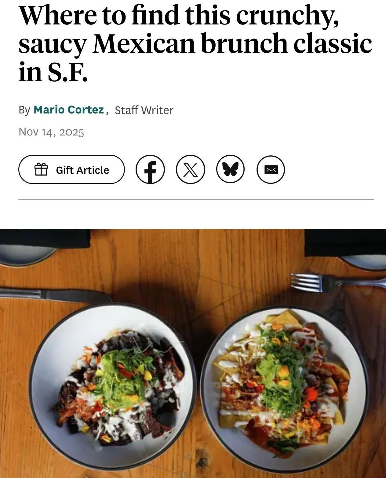 From our friends at the @sfchronicle - ⁠
⁠
&quot;Chilaquiles can be a hangover cure, vital fuel for a day&rsquo;s labor or brunch content for your reels.⁠
⁠
Consisting of fried tortilla chips stewed in sauce, the defining elements of chilaquiles run 