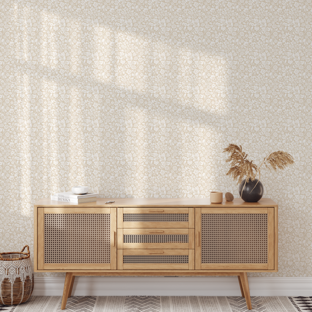 Vinil adhesivo y papel pintado preempastado con mural de patrón floral tenue. Decora tus paredes con un estilo sutil y luminoso. Fácil instalación y alta calidad.