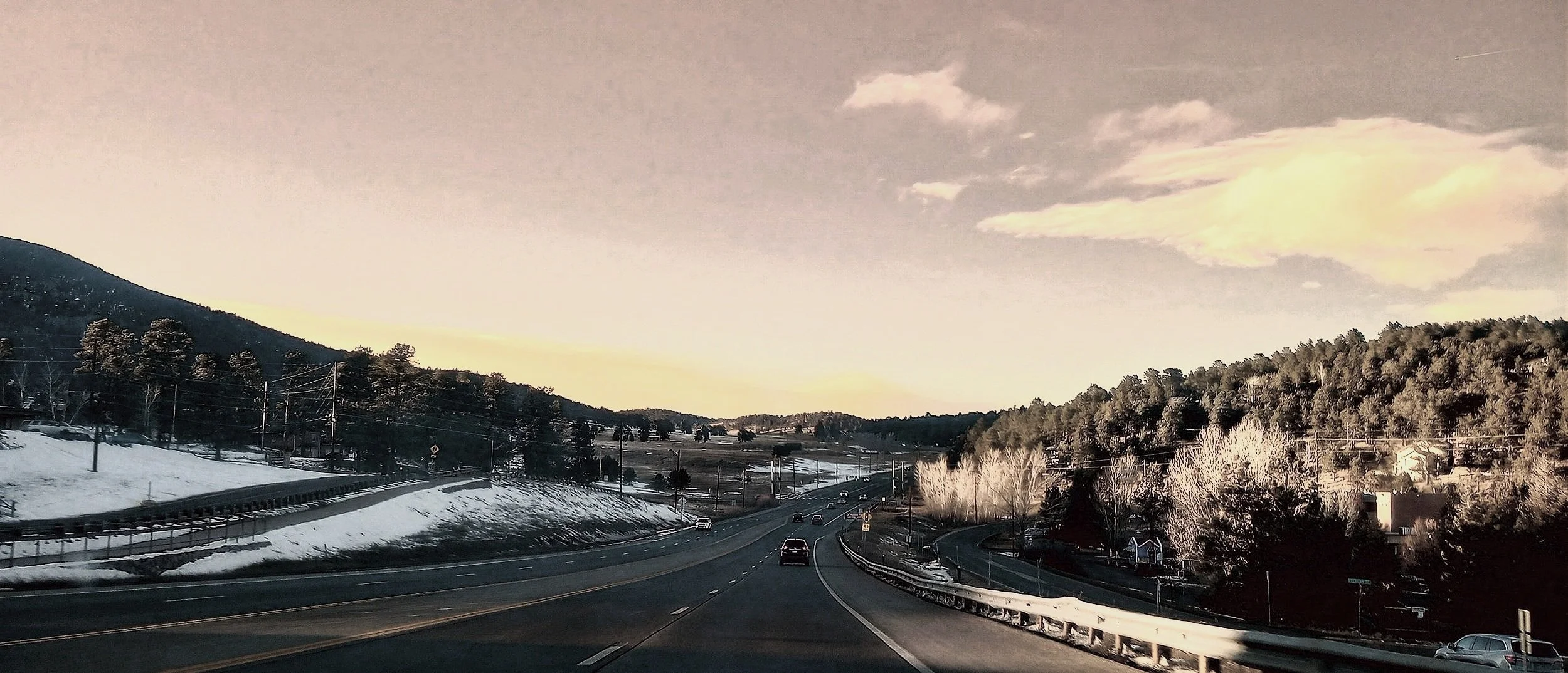 Driving through the Rockies in Evergreen.