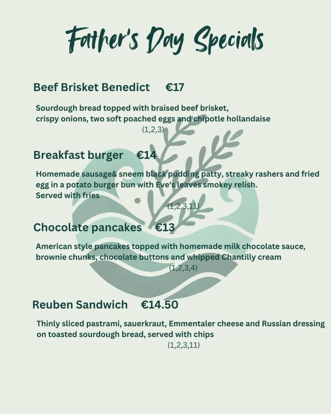 FATHER'S DAY TOMORROW!!
We have a few specials on for Father's day tomorrow and don't forget, we are serving a full day breakfast menu alongside those.