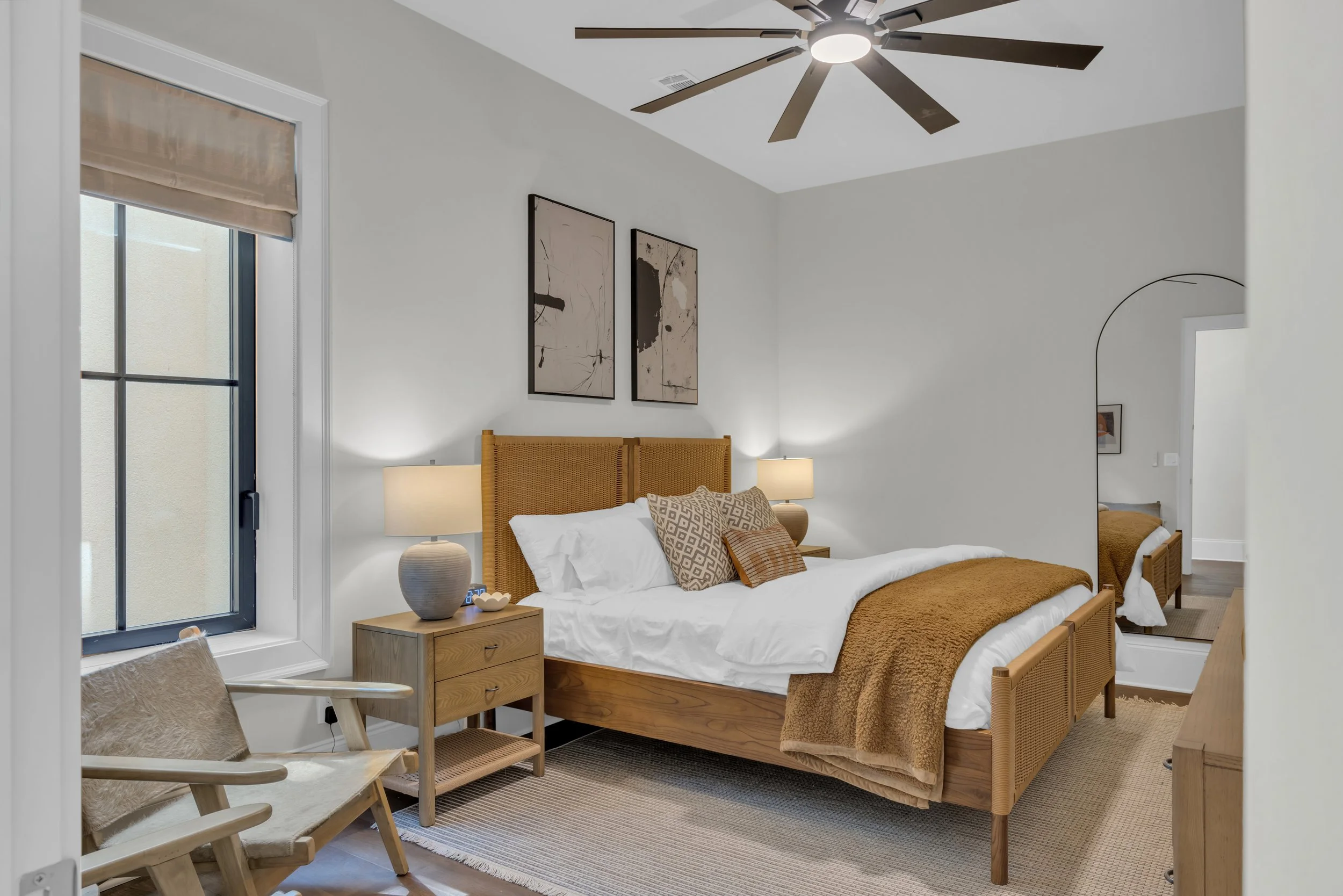 Simple clean modern bedroom Decor for VRBO