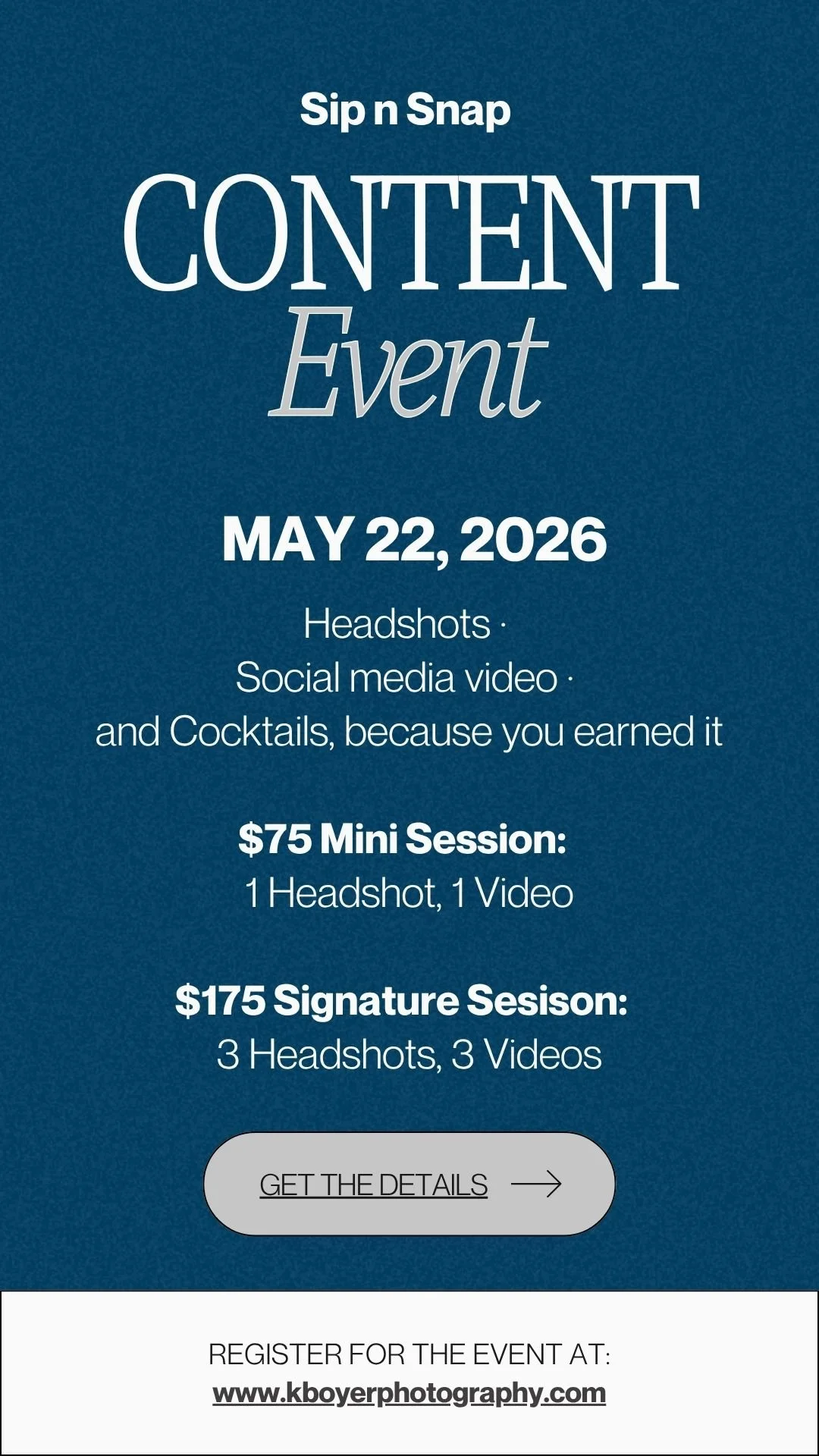 Advertisement for a headshot and social media video event for K Boyer Photography in Hayesville, NC