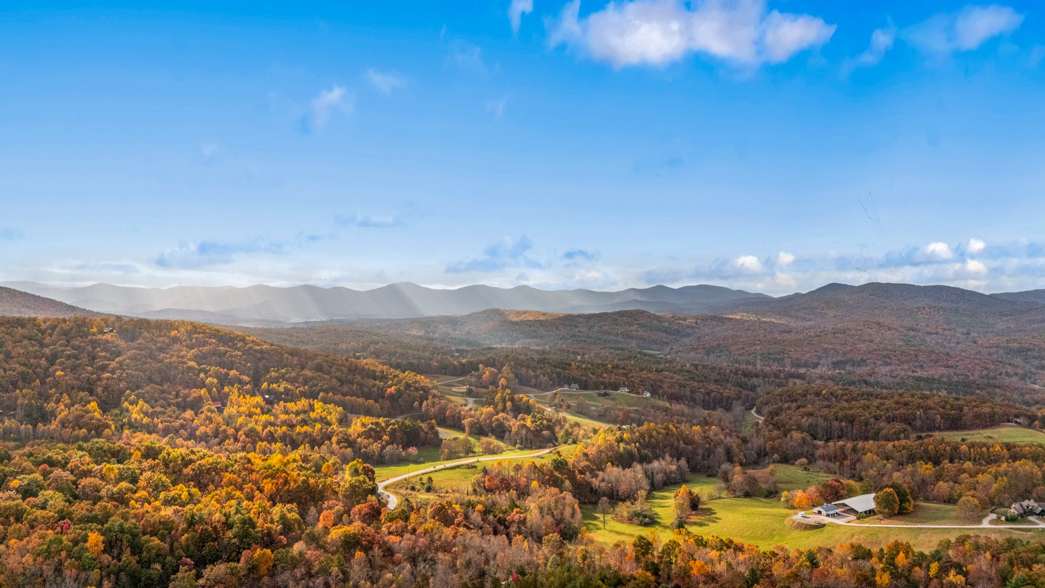 Stunning fall colors and blue sky in the mountains of north Carolina