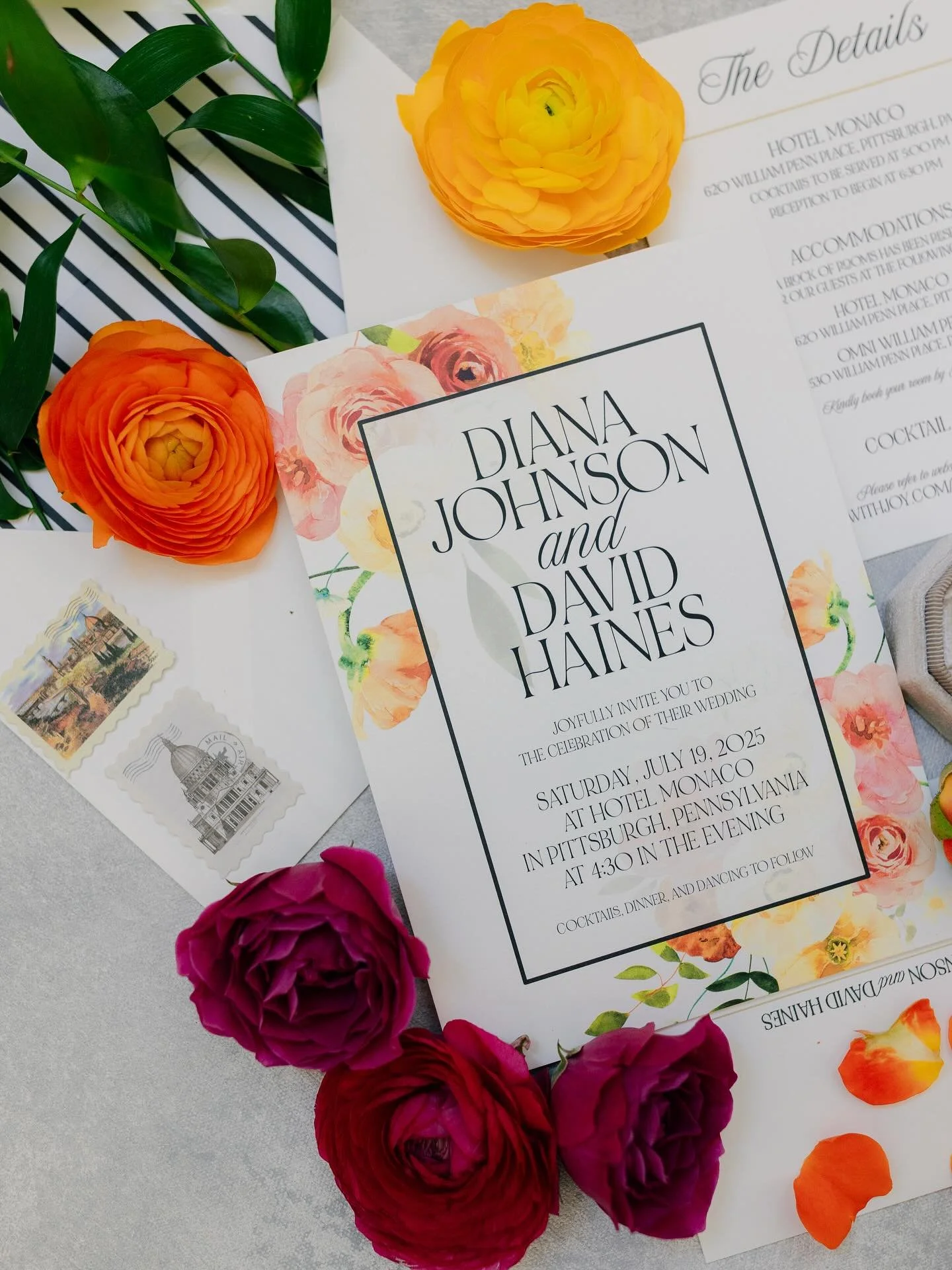 There is something igniting about bold colors and fresh, fun flowers in the middle of the summer. As the wind gets cooler and the smell of autumn takes the air — we’ll be dreaming of Diana + David’s July wedding. 🌸
Trying to enjoy