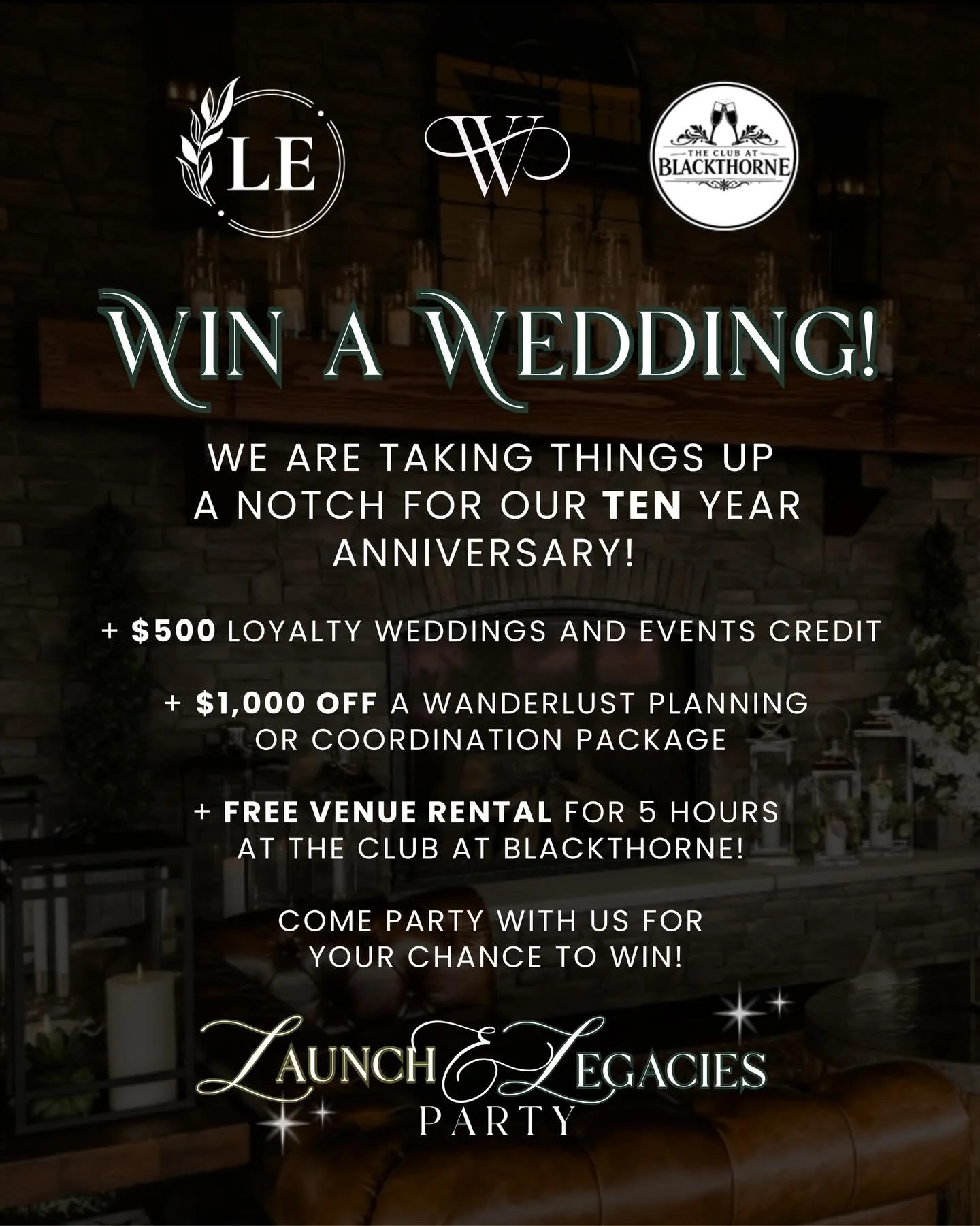 Engaged couples &mdash; 
This one&rsquo;s for you&hellip;
10 DAYS OUT FROM CELEBRATING 10 YEARS!

Grab a ticket to the Grand Reopening at the Club at Blackthorne and our ten year anniversary party, for your chance to win a WEDDING. 💍

Our team, Blac