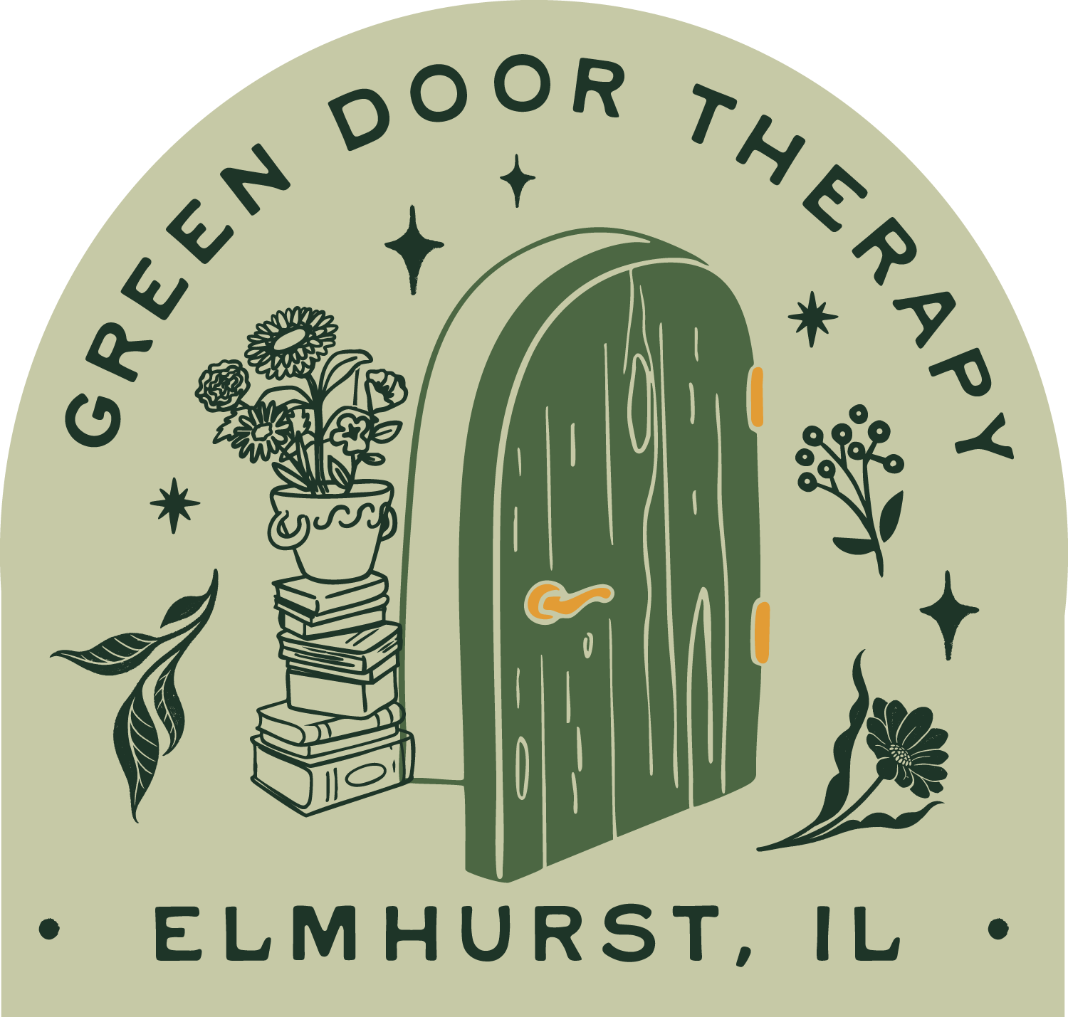 Arch logo with cute green door