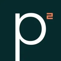 Logo with letter 'p' and superscript '2' on dark background