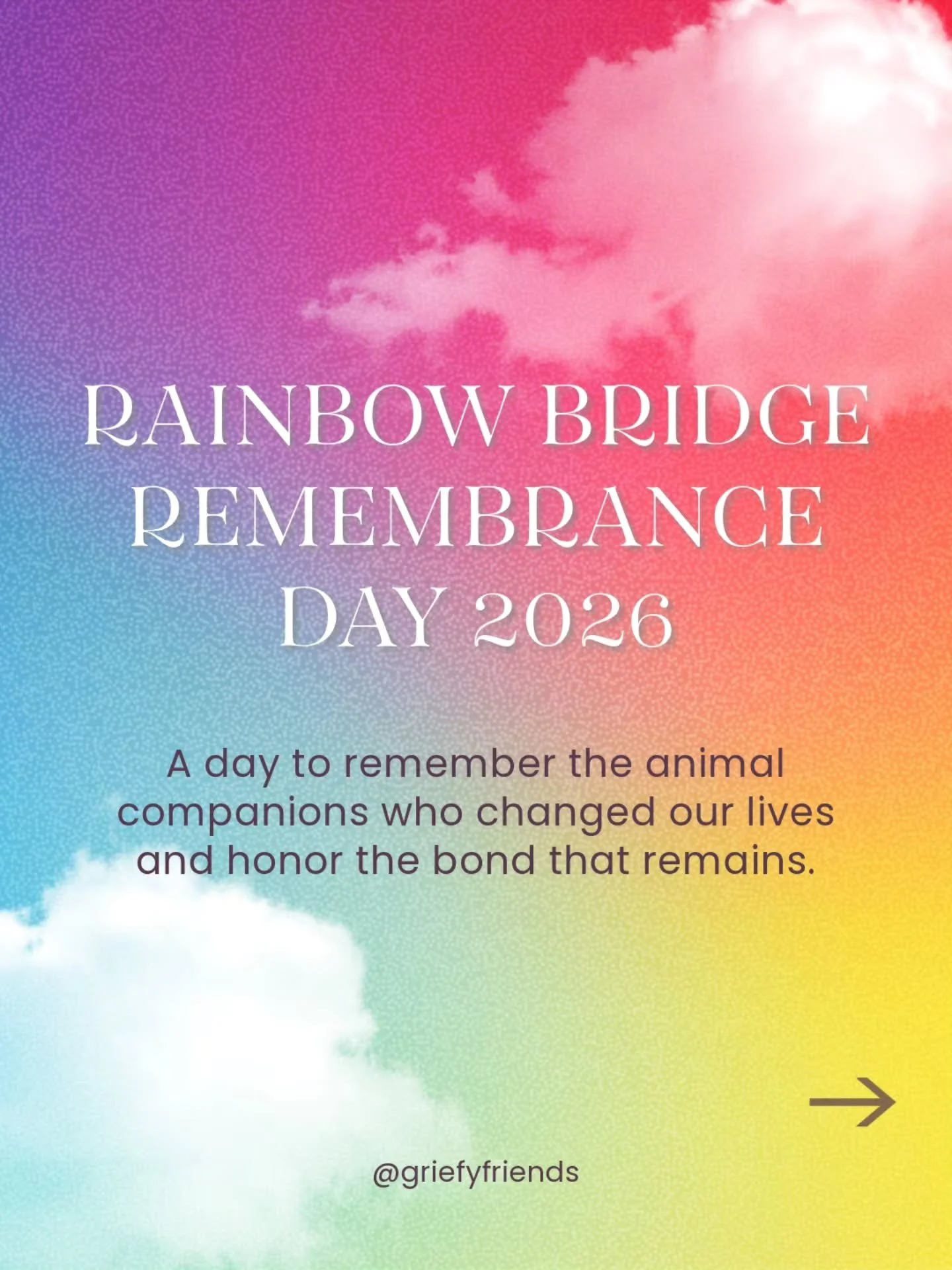 There is no expiration date on remembering a life that mattered.

Rainbow Bridge Remembrance Day is a day to honor the angels who changed our lives by speaking their names with love and gratitude and by carrying their love forward. 

Pet grief doesn&