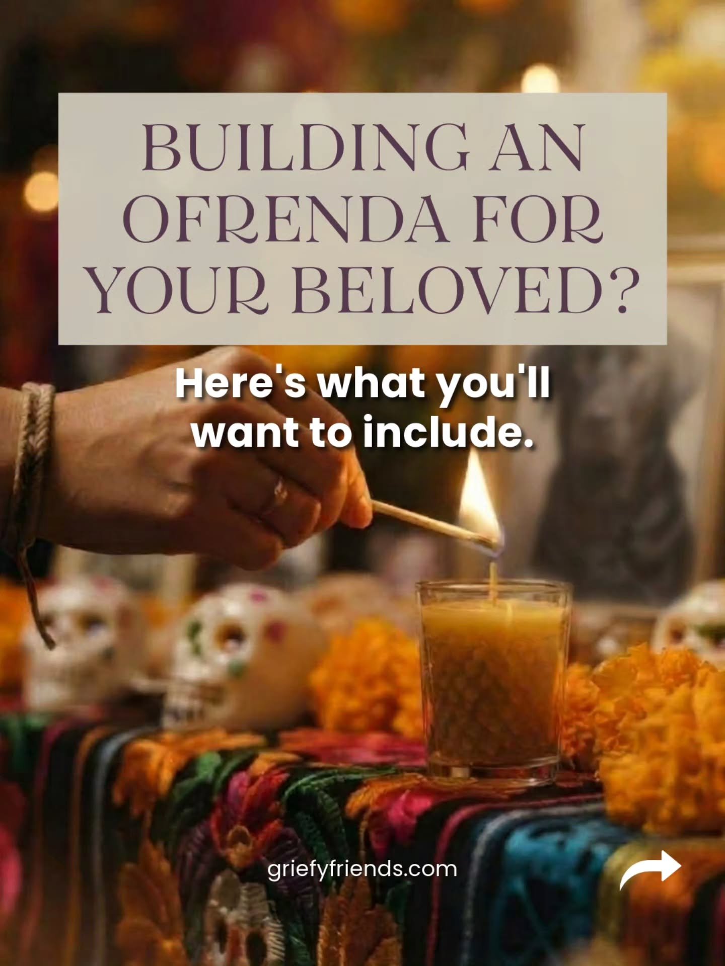 If you're building a pet ofrenda for October 27, D&iacute;a de Muertos for Pets, here are five must-haves for your altar.

Creating an ofrenda is a way to honor their lives, remember what made them special, and symbolically welcome their spirits home