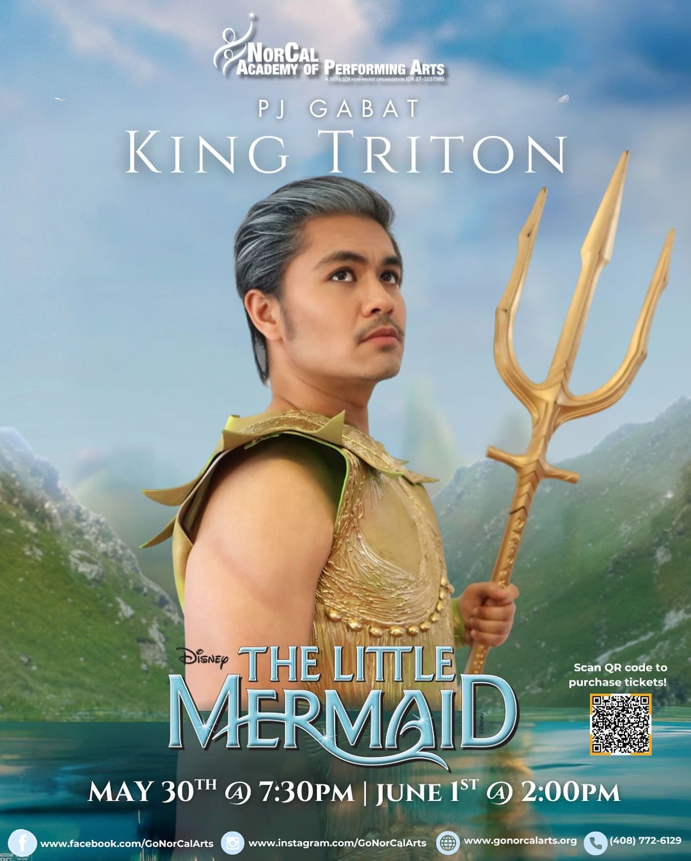 Hear ye, hear ye, subjects of the sea! 🔱 Get ready for the commanding presence of Paul Joseph Gabat as the magnificent King Triton in NorCal Academy of Performing Arts&rsquo; The Little Mermaid!

The show opens TONIGHT and runs through this weekend,
