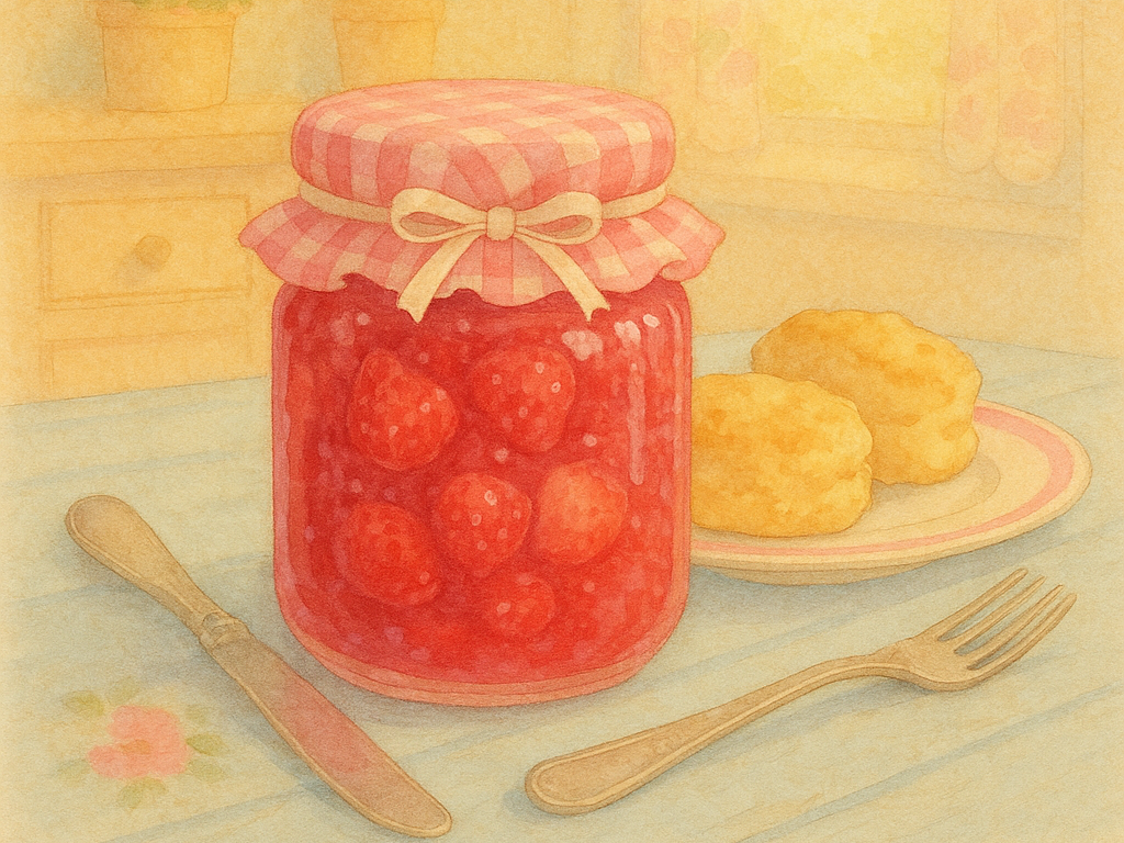 Strawberry jam and biscuits