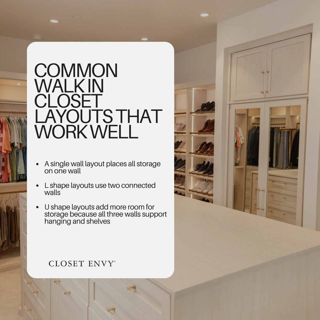 Common walk-in closet layouts that work well