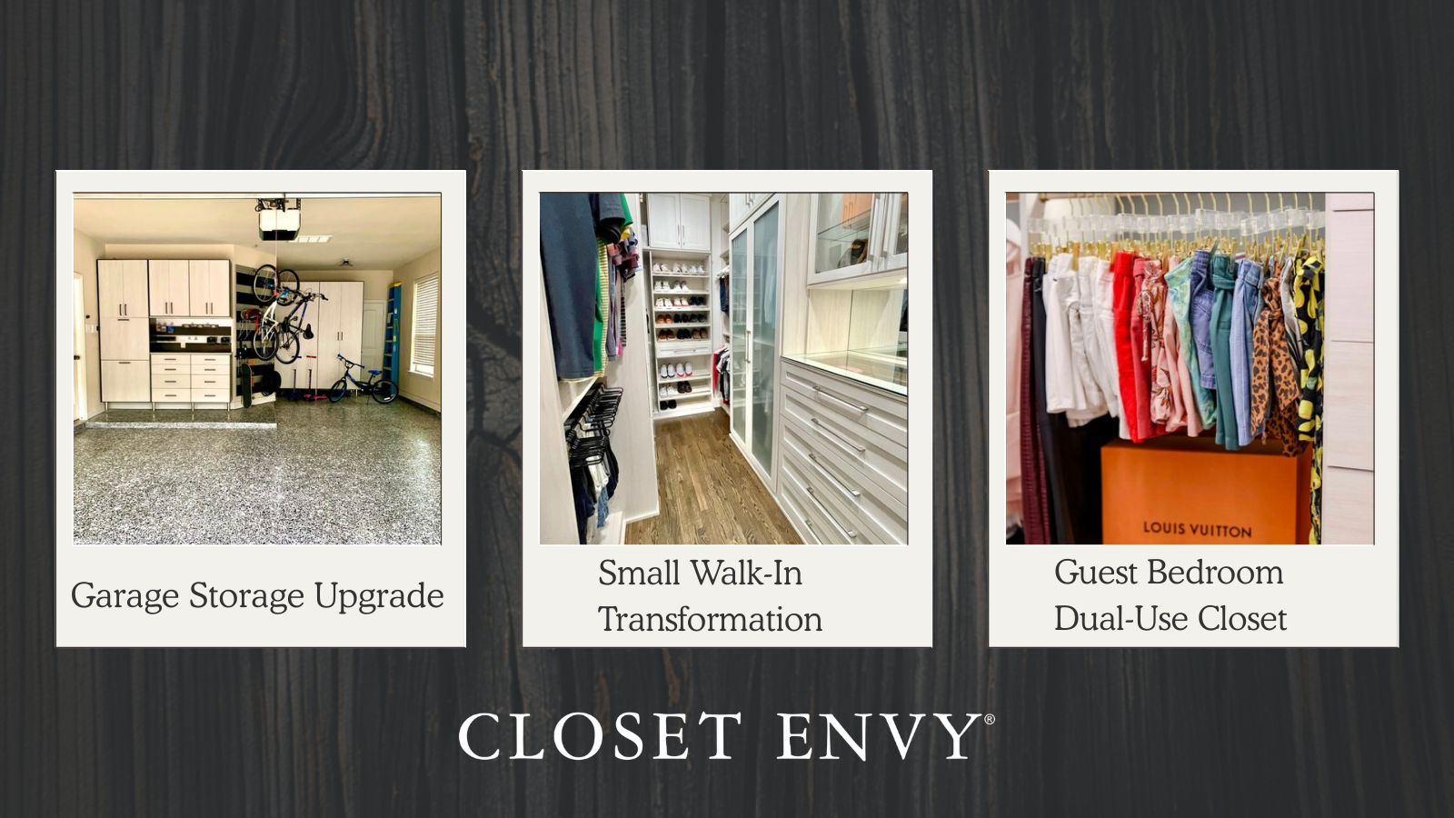 Bradenton custom storage projects: garage storage, walk-in closet and guest bedroom closet