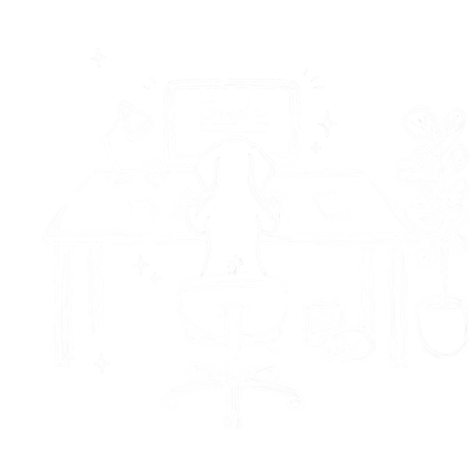 GIF ilustrace psa u počítače na kterém pes vyhledává Bfour studio a přitom vrtí ocasem
