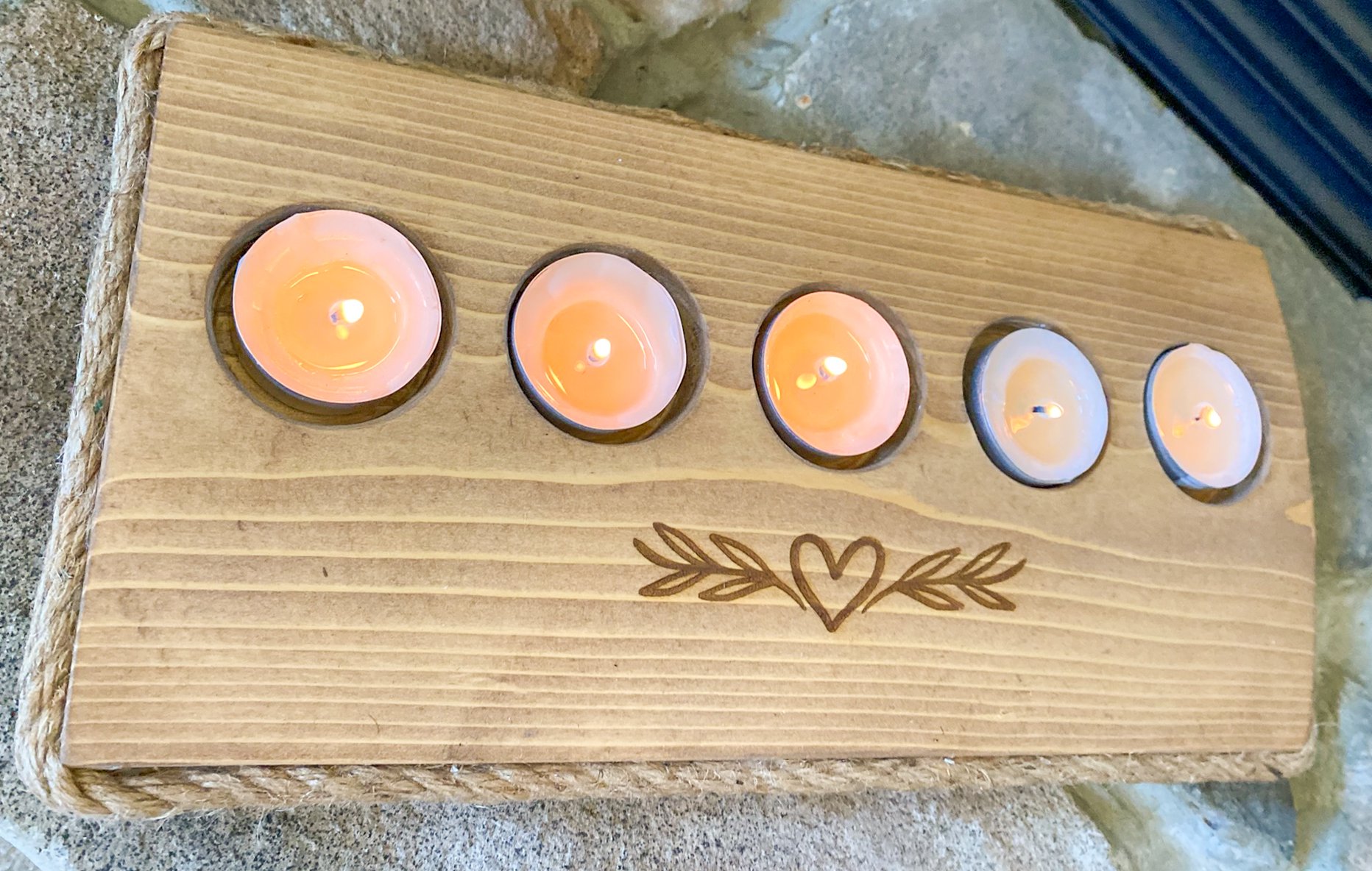 rustic personalized tealight candle holder