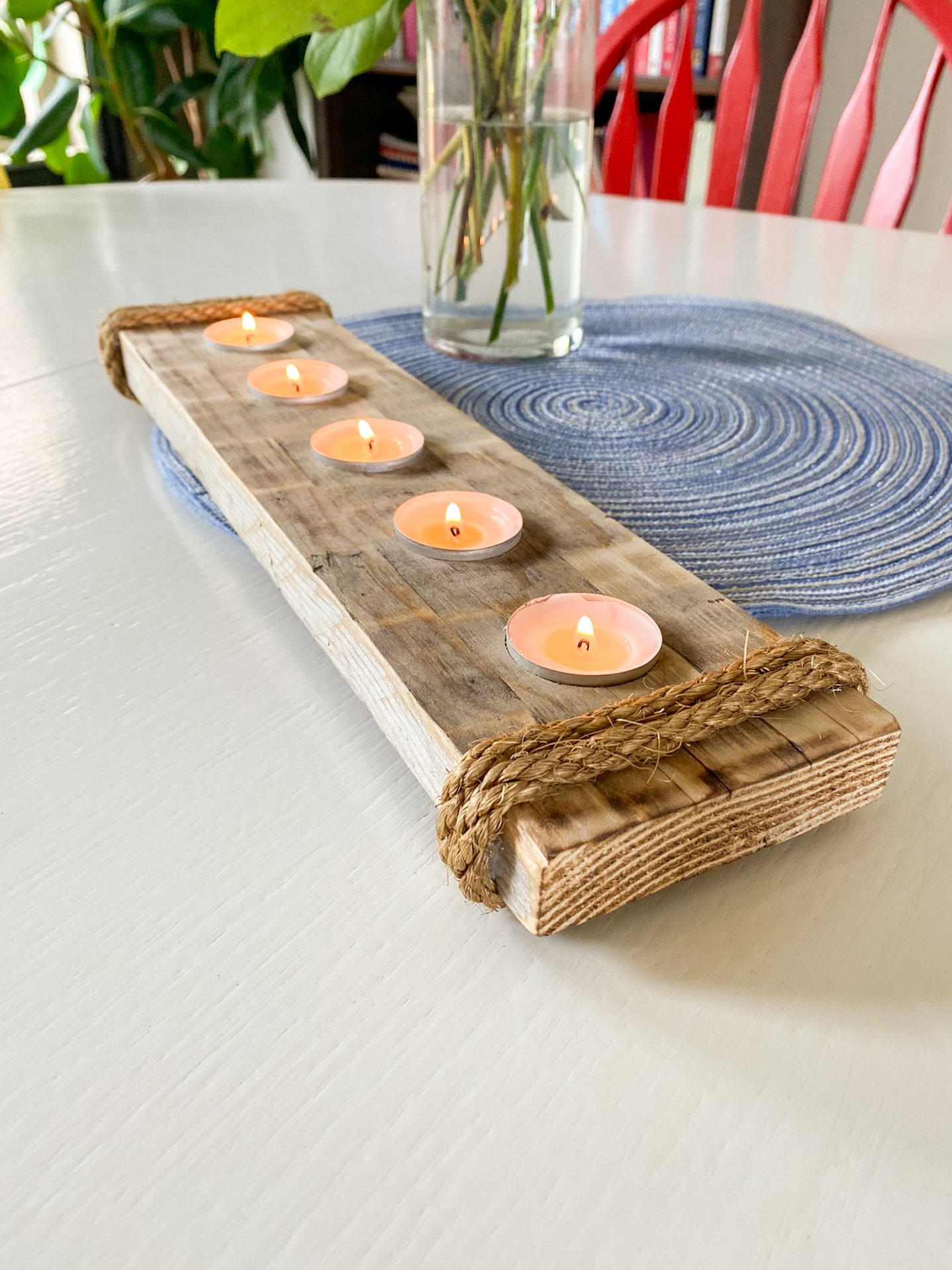 rustic reclaimed wood tealight candle holder