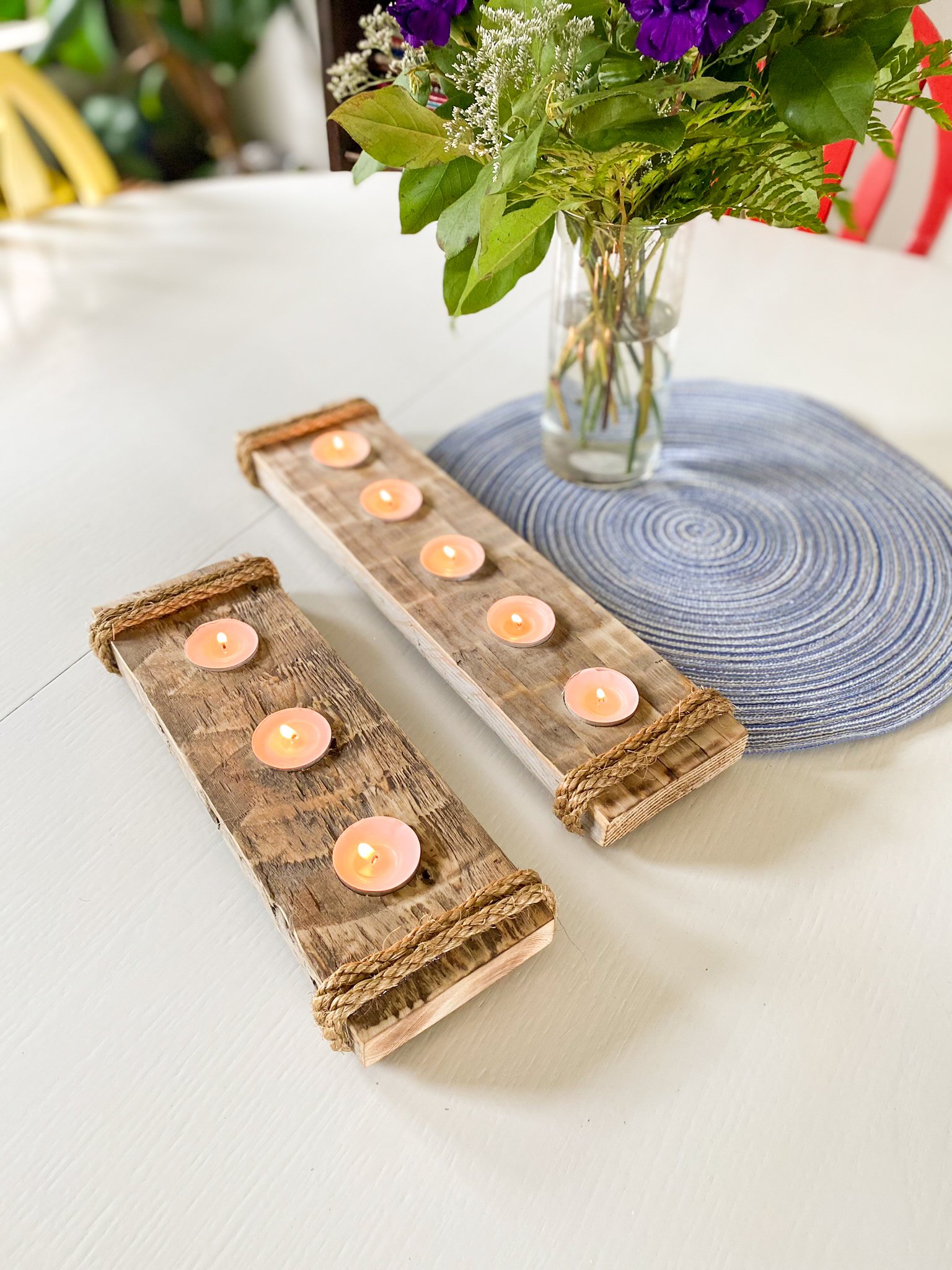 rustic reclaimed wood tealight candle holder