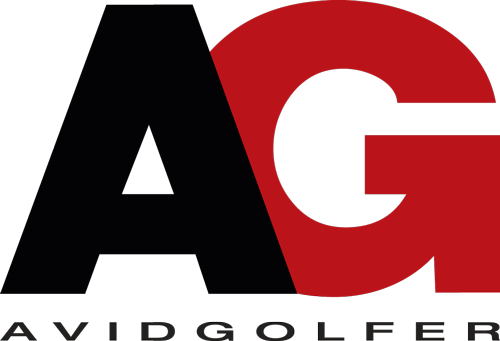 Close-up of the letters 'A' and 'G' in a black and red logo, with 'Avid Golfer' written below.