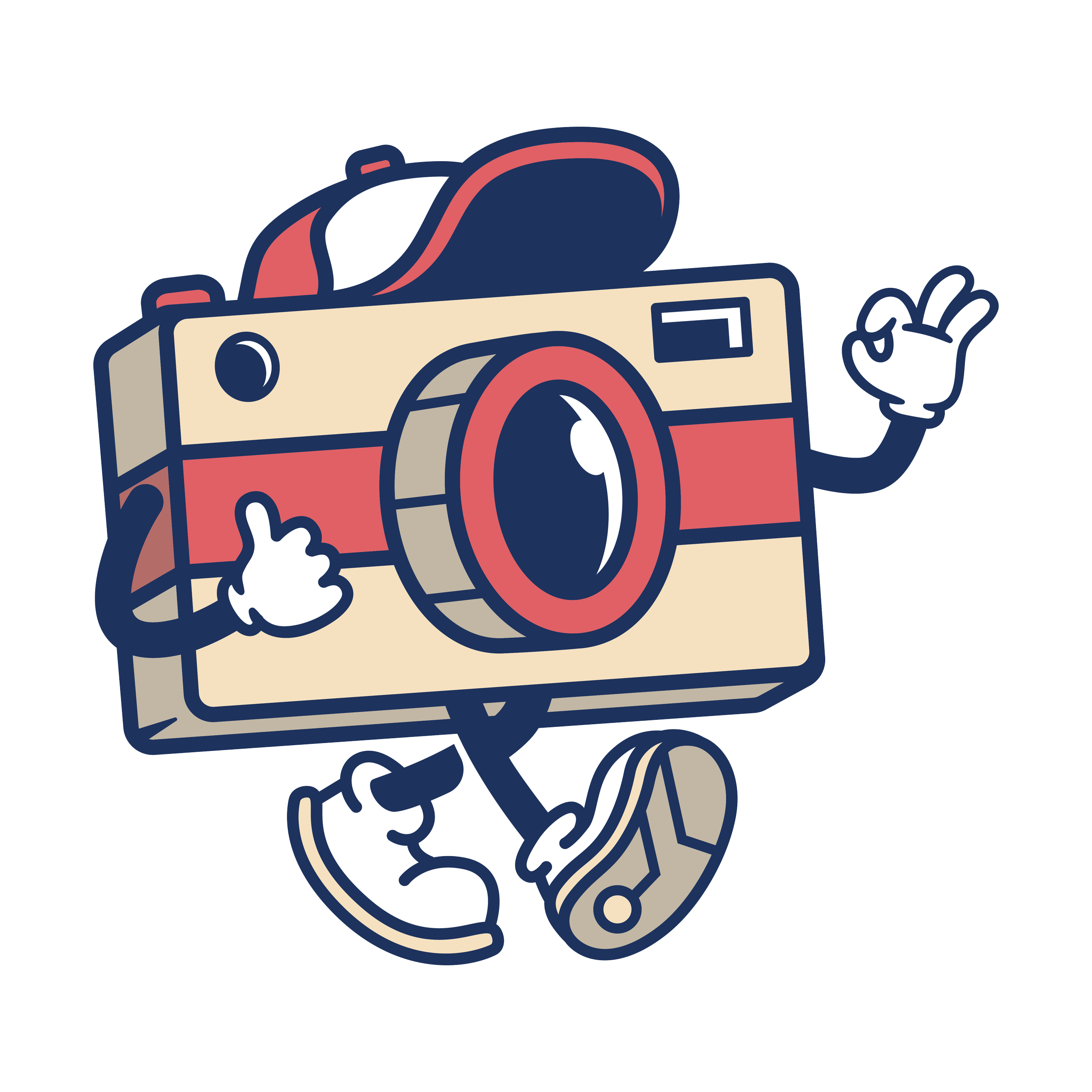 Illustration of a camera with a hand making an OK sign.