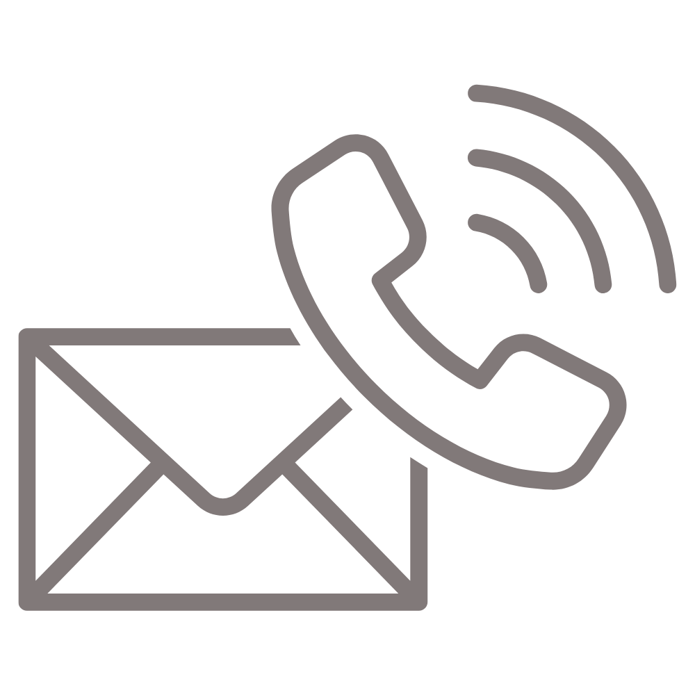 Ein Symbol für eine E-Mail mit einem ankommenden Anruf. Es zeigt einen Briefumschlag und ein Telefonhörersymbol mit Wellenlinien, die einen eingehenden Anruf darstellen.