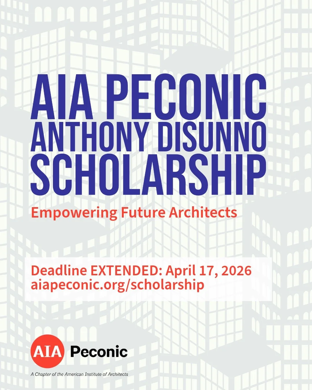 DEADLINE EXTENDED! Spread the word about this amazing opportunity for undergraduate architecture students from the Peconic region. Open to first years through seniors.