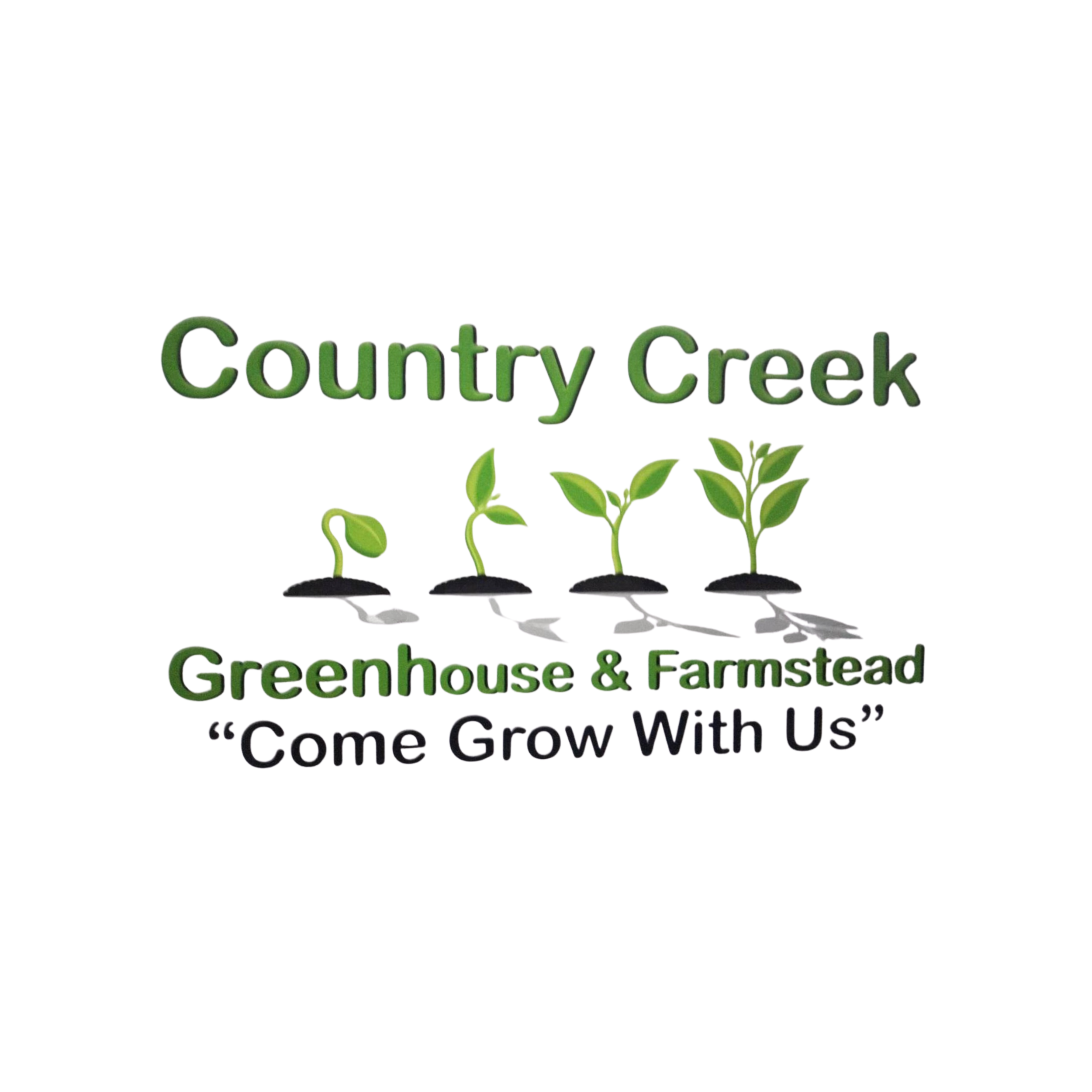 A sign for County Creek Greenhouse & Farms with a small plant graphic at the bottom