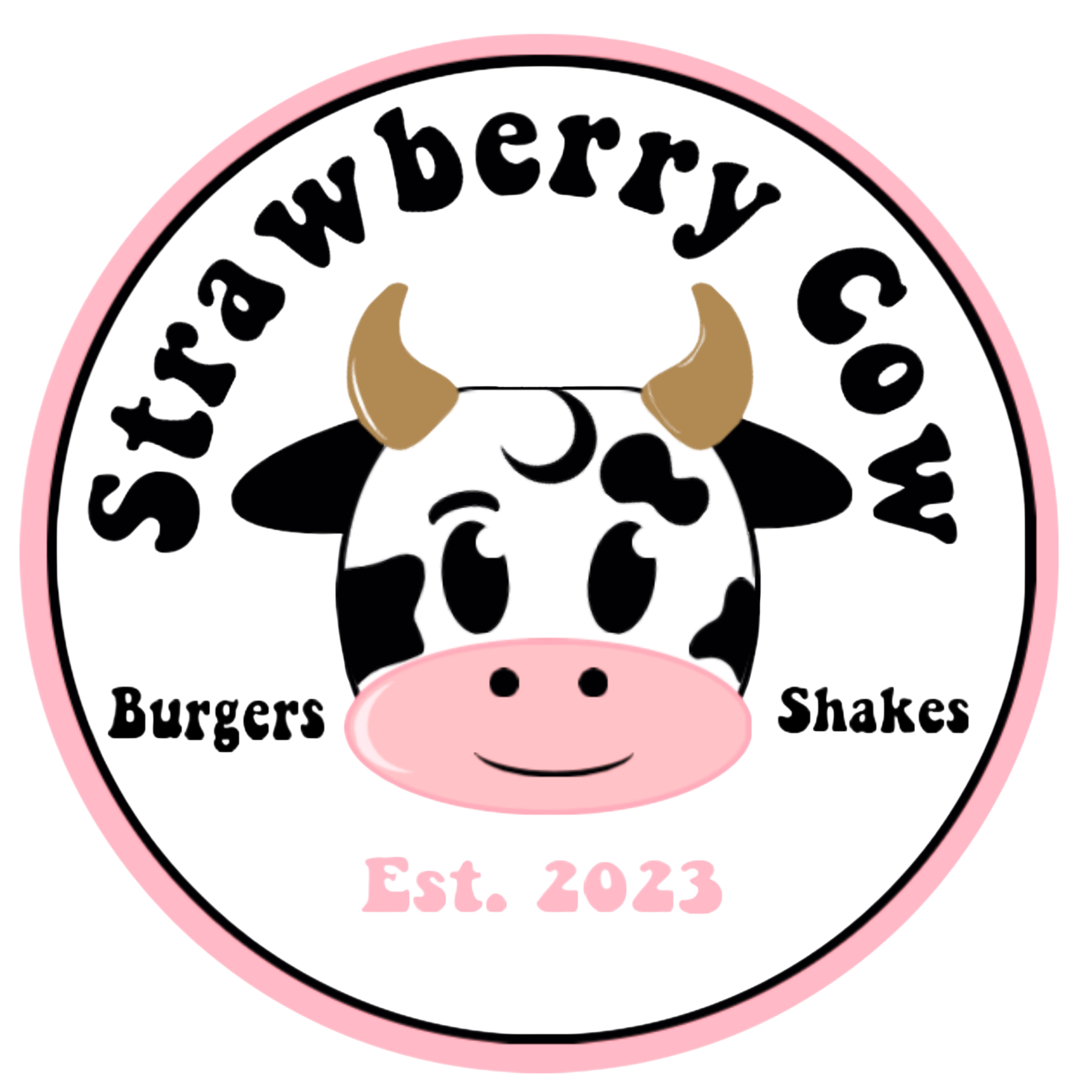 A logo with a cartoon cow's face surrounded by text that reads 'Wendy's Burgers Shakes Est. 2023'.
