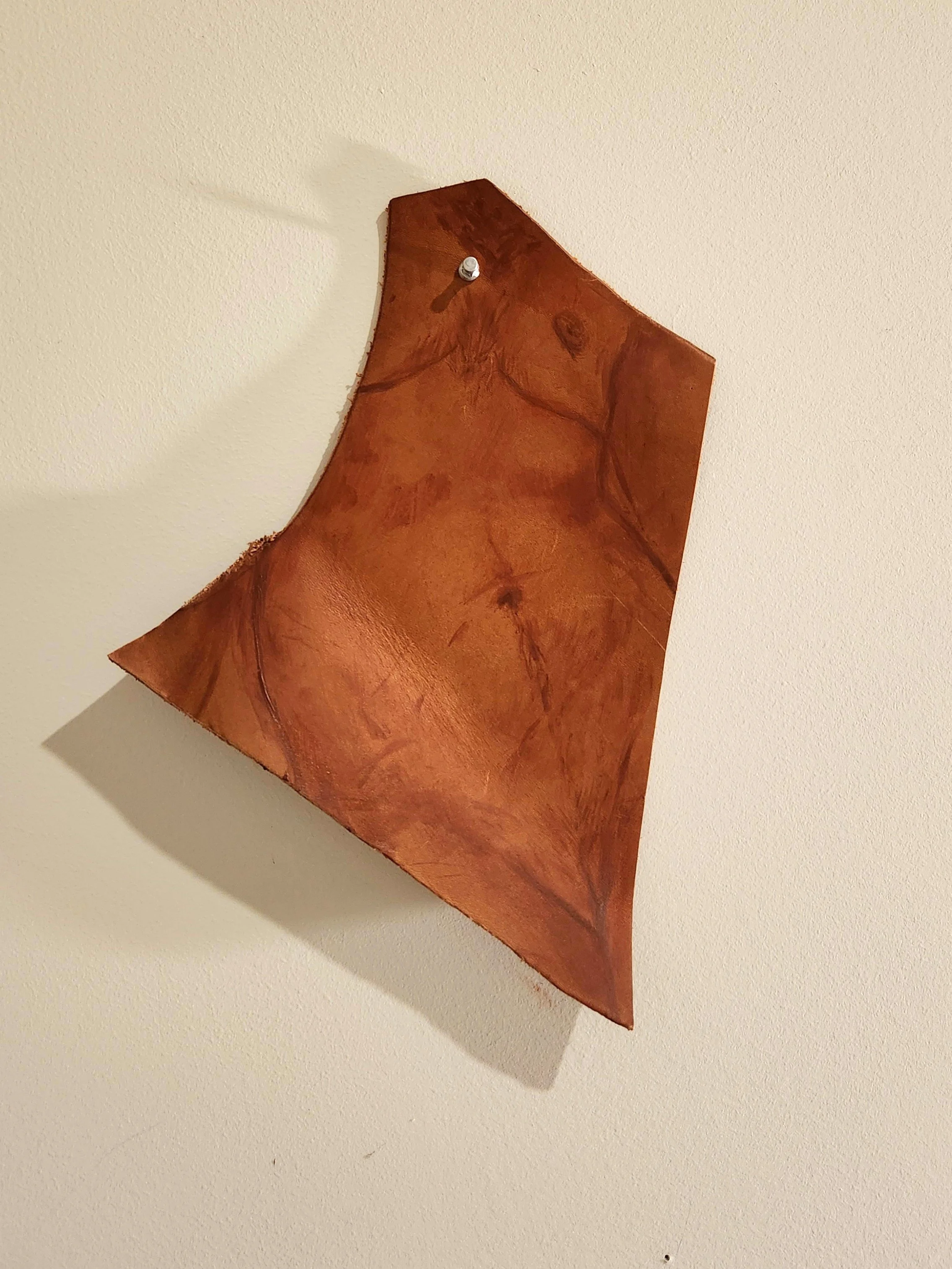 Burnt sienna on leather scrap