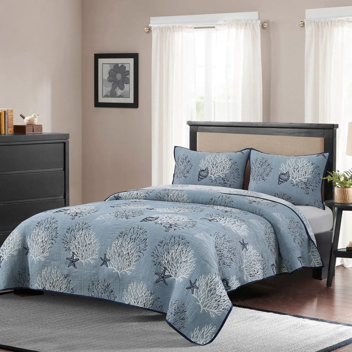 Seaside Denim Jacquard Quilt Set