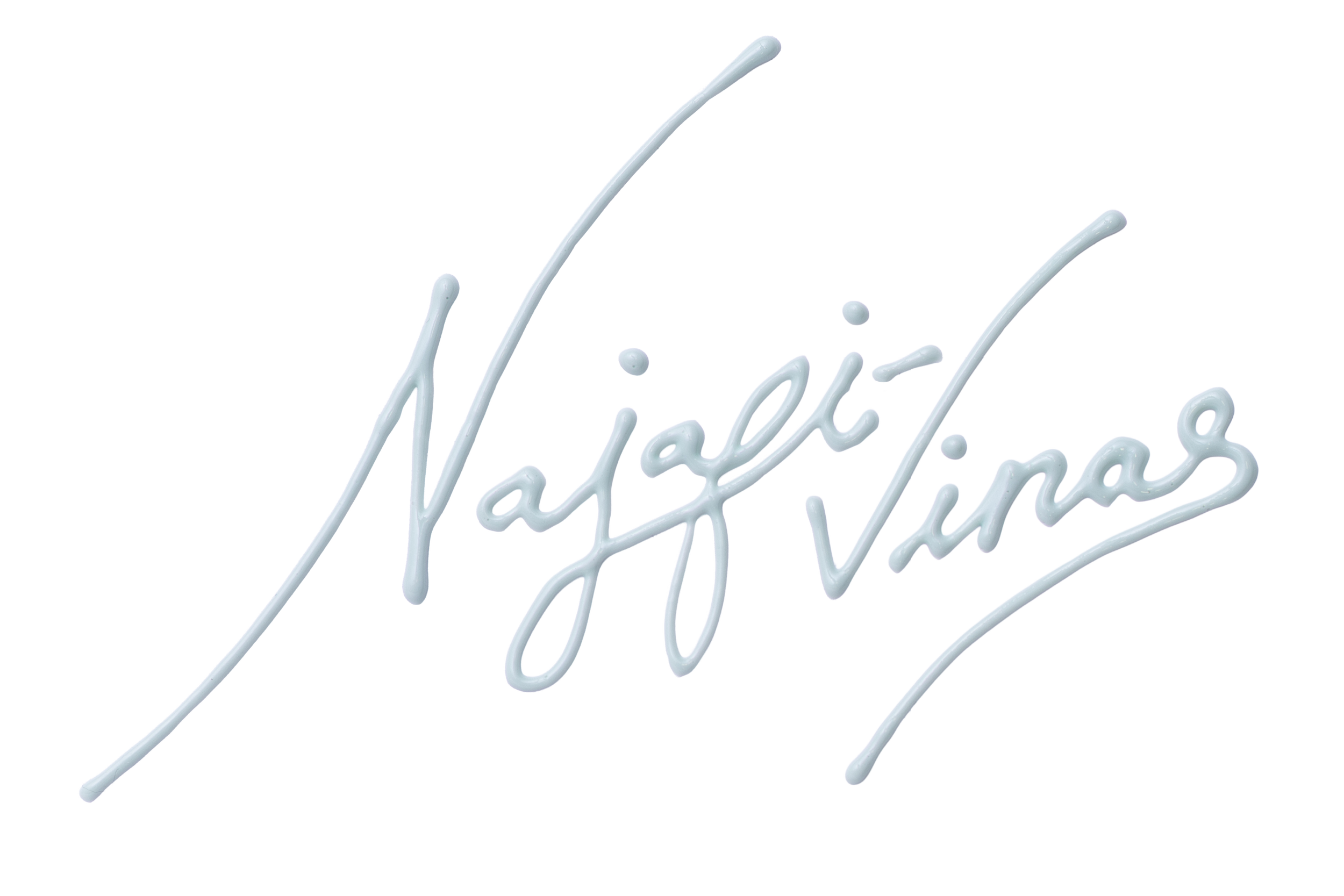Close-up of a resin signature that says Najafi-Vinas in cursive script.