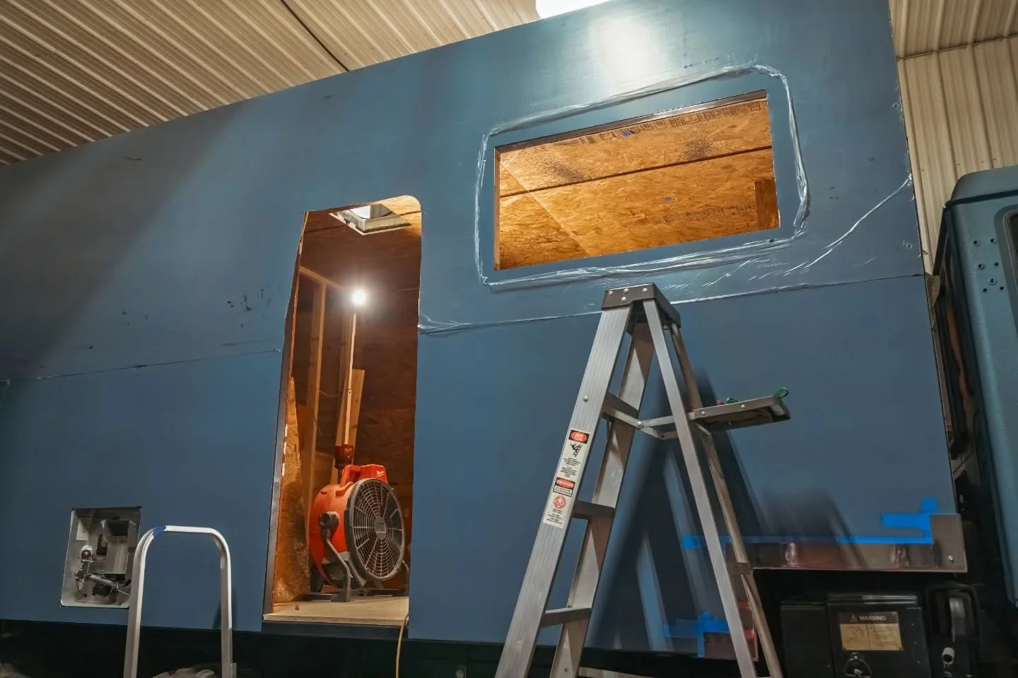 Exterior construction progress on our 1997 Stewart and Stevenson 6x6 expedition vehicle. Our tiny home on wheels is coming to life! Follow along.

1- temp holes cut for the door and window
2- outside access to the basement area under the bedroom
3,4-