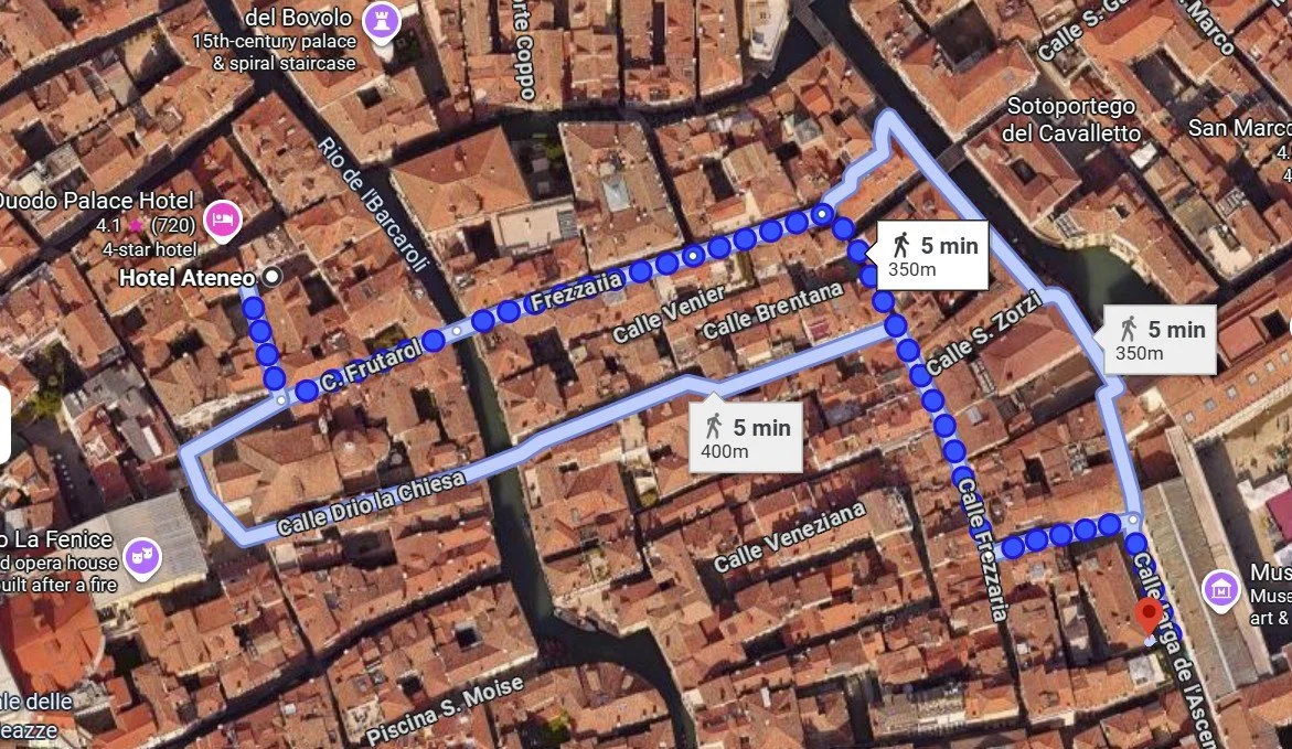 Walk from hotel to gondola ride Venice