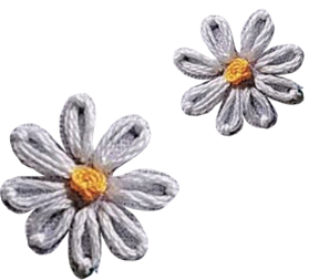 Two embroidered daisies, one with a slightly larger yellow center and a flower with more petals, on a transparent background. Learn about singer-songwriter Mindy Gledhill's musical journey, albums, performances, and upcoming projects.