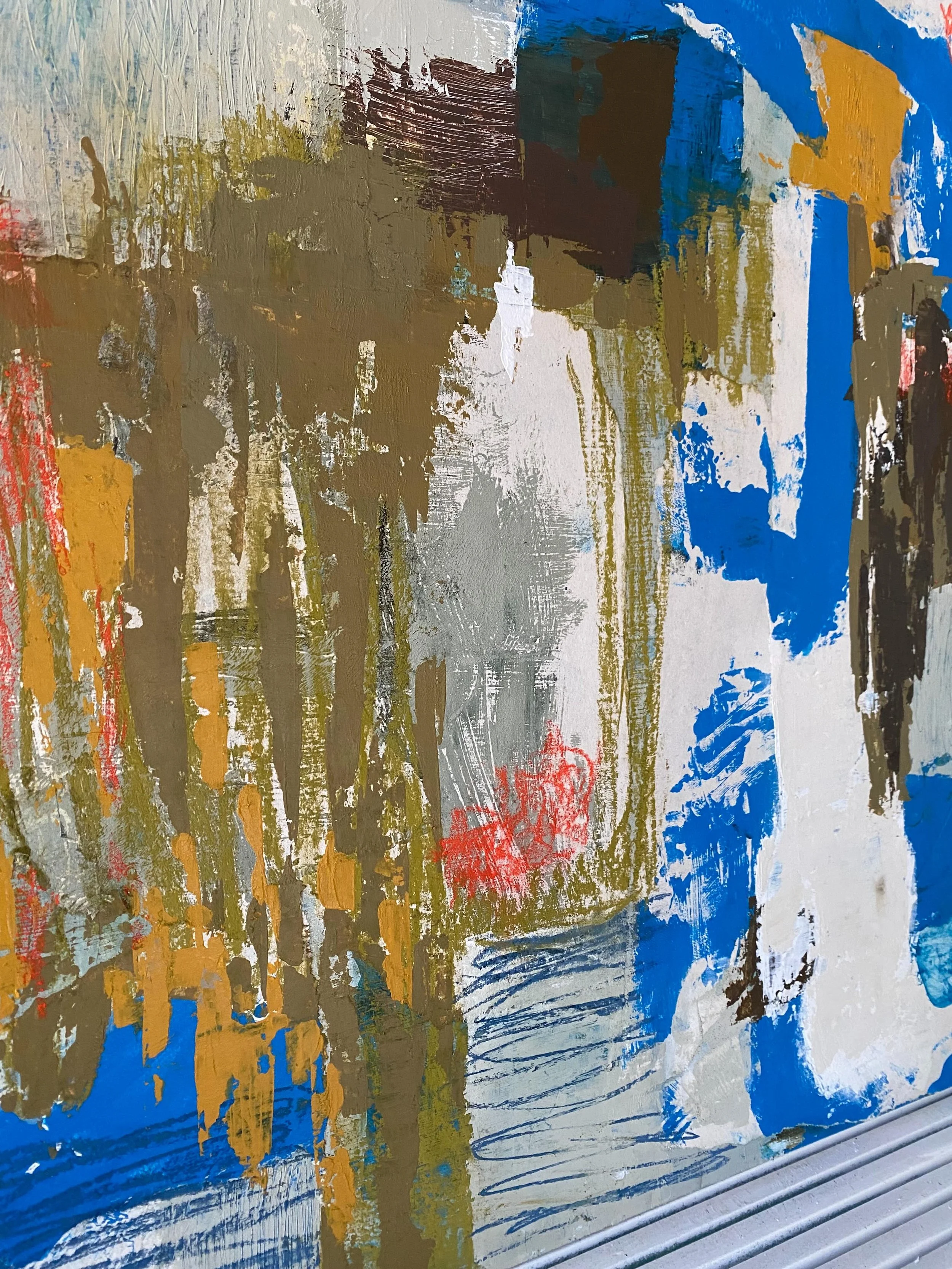 working on a series of paintings are a new and completely absorbing experience for me
.
this one is at the so called &lsquo;messy middle&rsquo; . or perhaps slightly starting to move out of it as it is beginning to reveal what way it wants to go
.
so