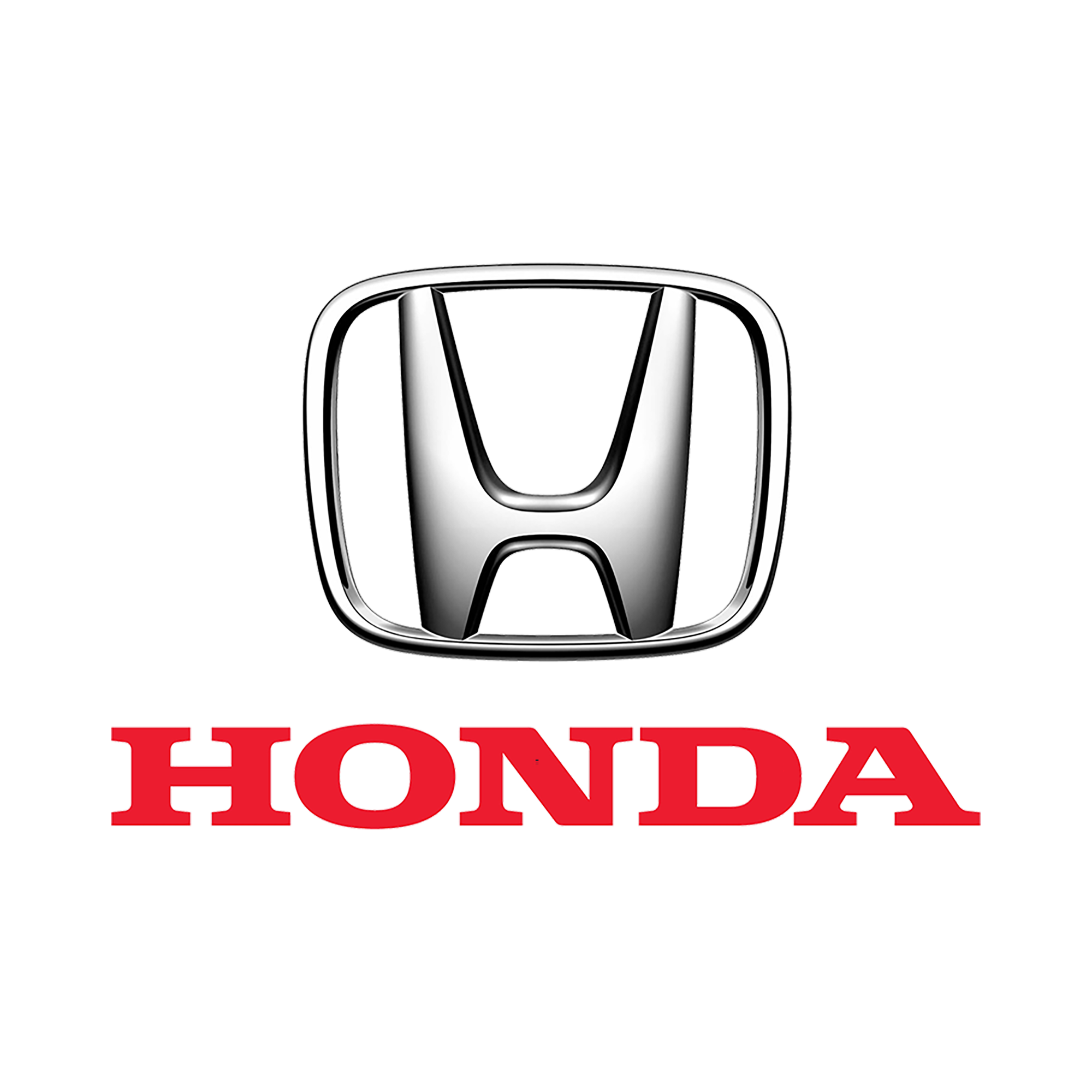 Close-up of Honda logo with the word 'Honda' in red below it.