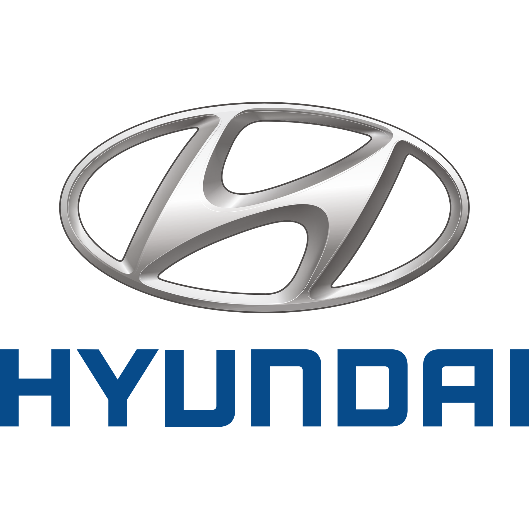Hyundai logo with grey and silver design on a black and blue background