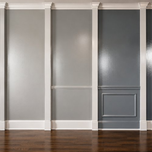 three paint sheen sample boards side by side