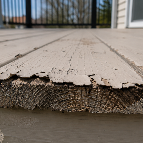 peeling paint on raised deck board end grain