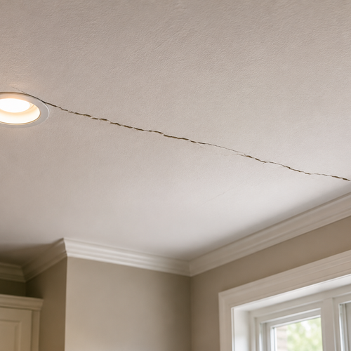 long hairline ceiling crack near light fixture