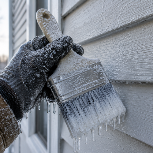 frozen paintbrush on outdoor house siding