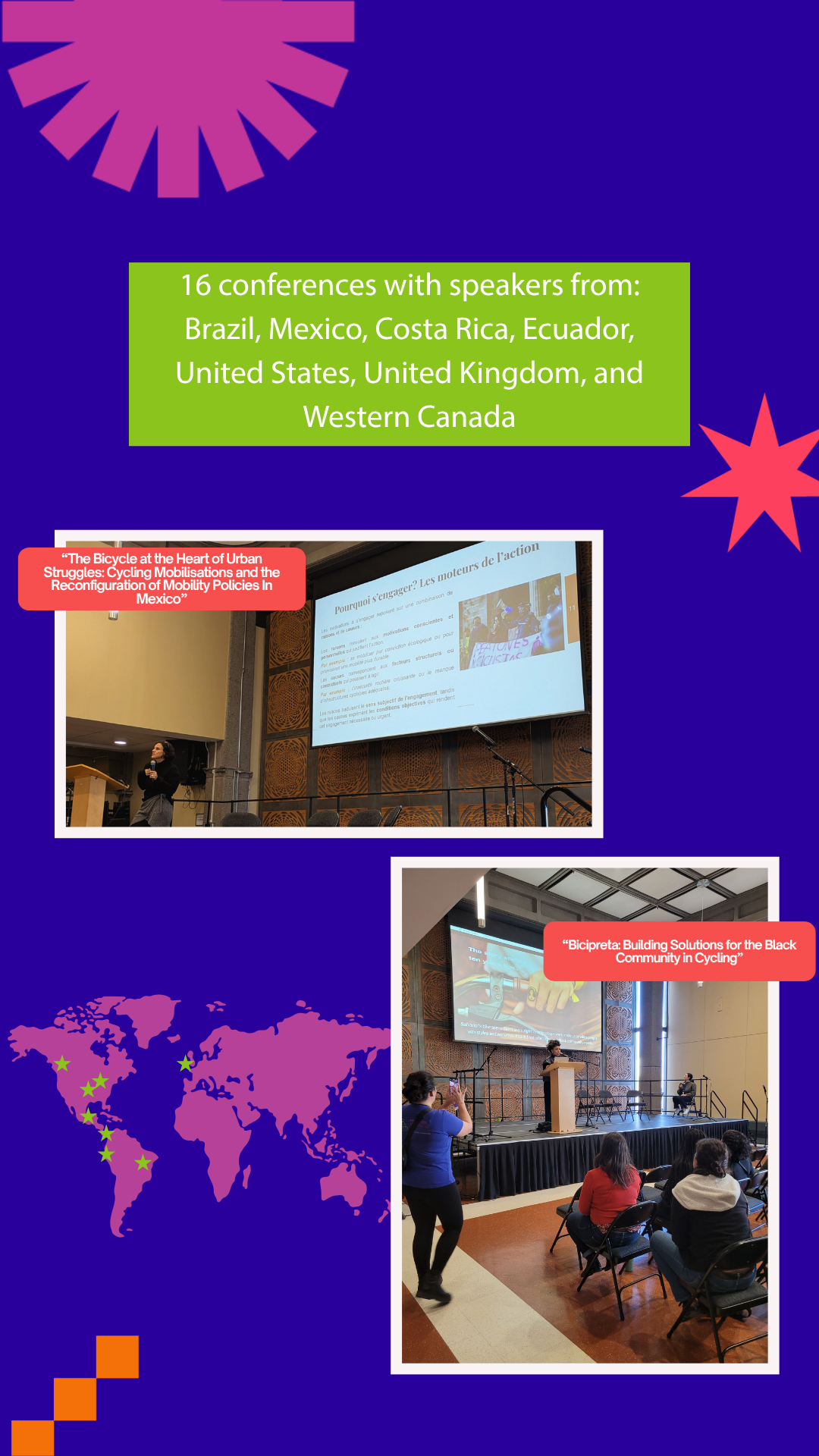16 conferences with speakers from:
Brazil, Mexico, Costa Rica, Ecuador,
United States, United Kingdom, and Western Canada