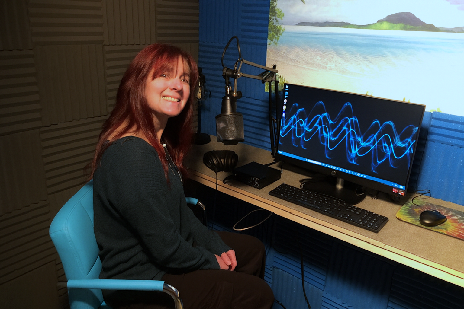 female voice over artist in studio