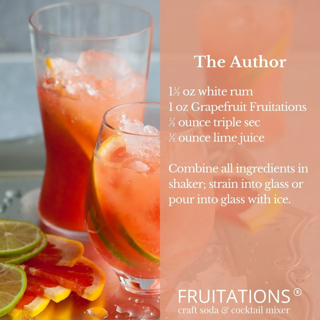 Two glasses of a Fruitations Grapefruit cocktail, refreshing and quenching with ice and lemon slices