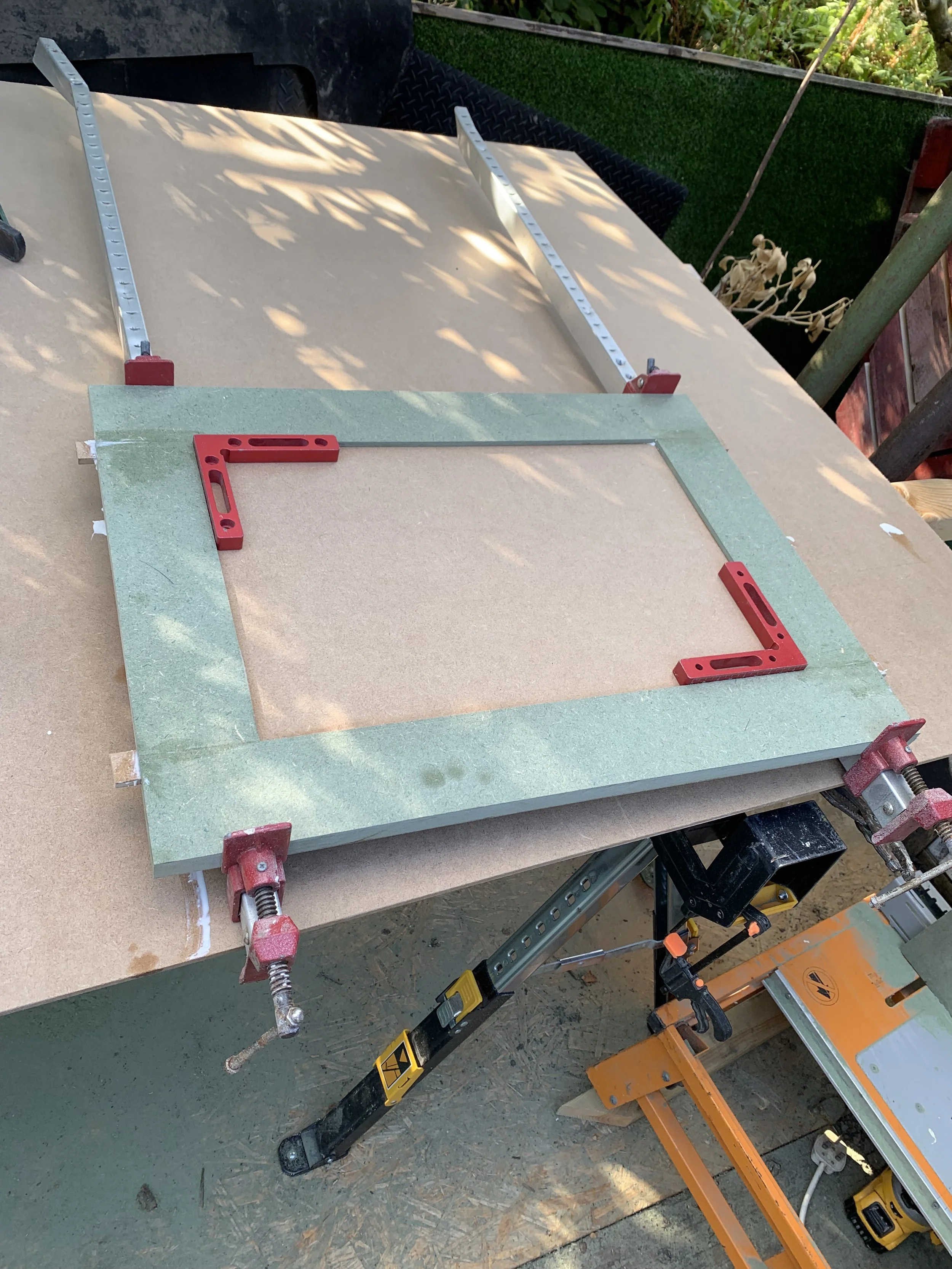Shaker style doors being made and glued up.
