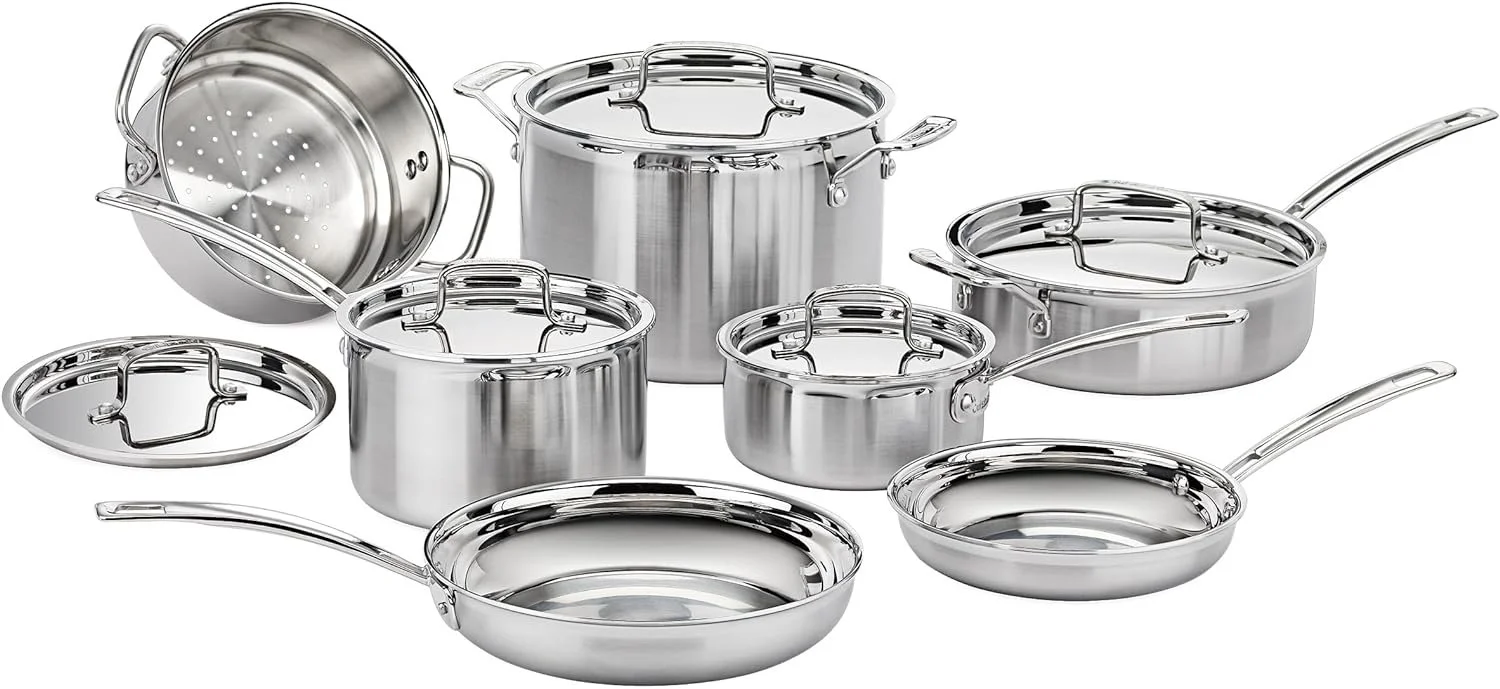 Cuisinart 12 Piece Stainless Steel Cookware Set, MultiClad Pro Triple Ply, Silver, MCP-12N $219.95
