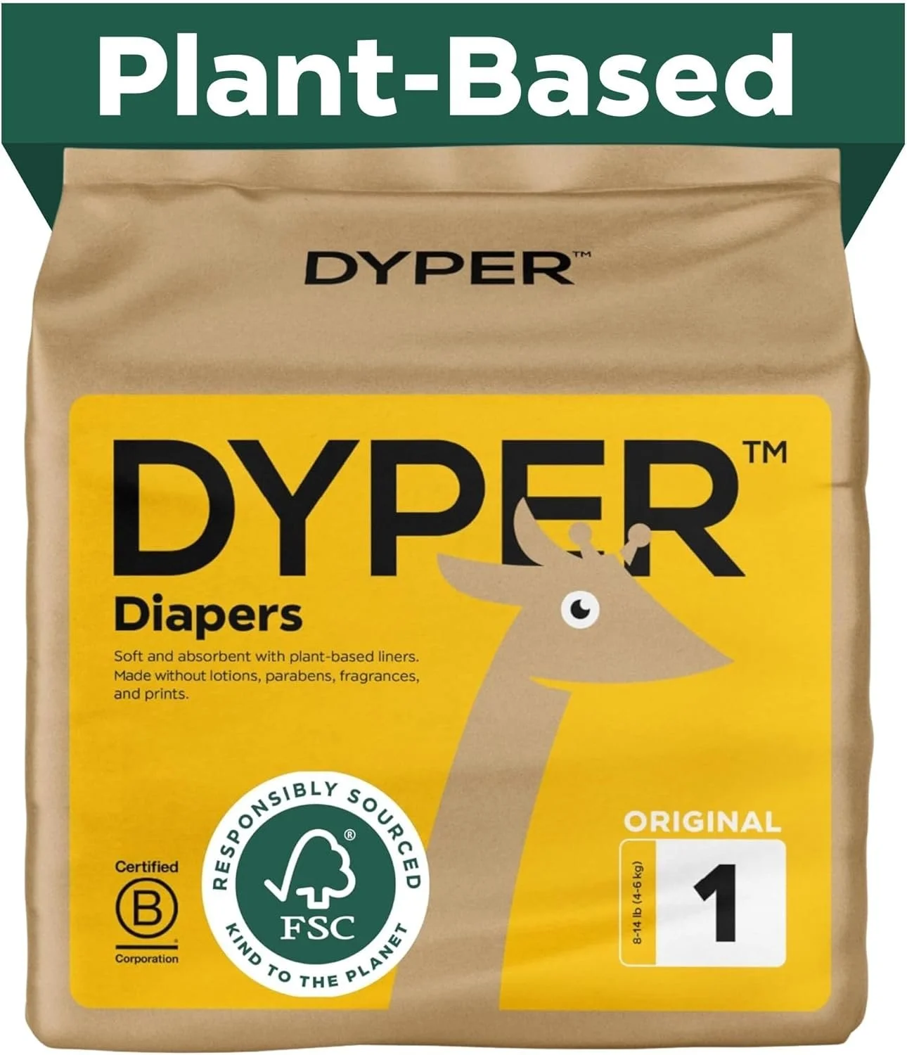 
DYPER Baby Diapers Size 1 | Honest Ingredients | Cloth Alternative | Day & Overnight | Made with Plant-Based* Materials | Hypoallergenic $18.99