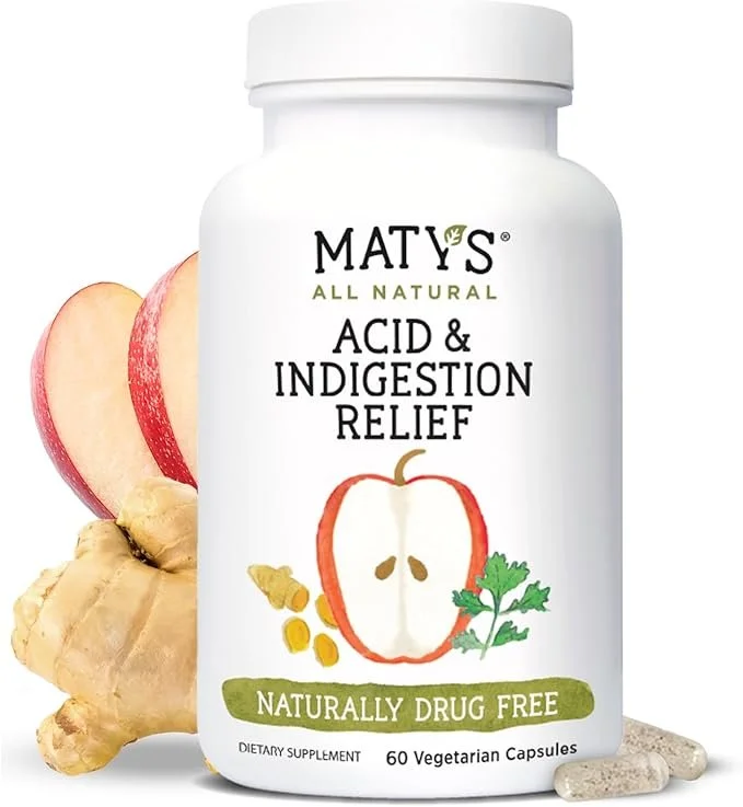 Matys Acid & Indigestion Relief Capsules, Safe Antacid Alternative for Occasional Acid Reflux & Heartburn, Made with Apple Cider Vinegar, Soy & Gluten Free Vegetarian Capsules, 60 Count, 30 Servings $7.95