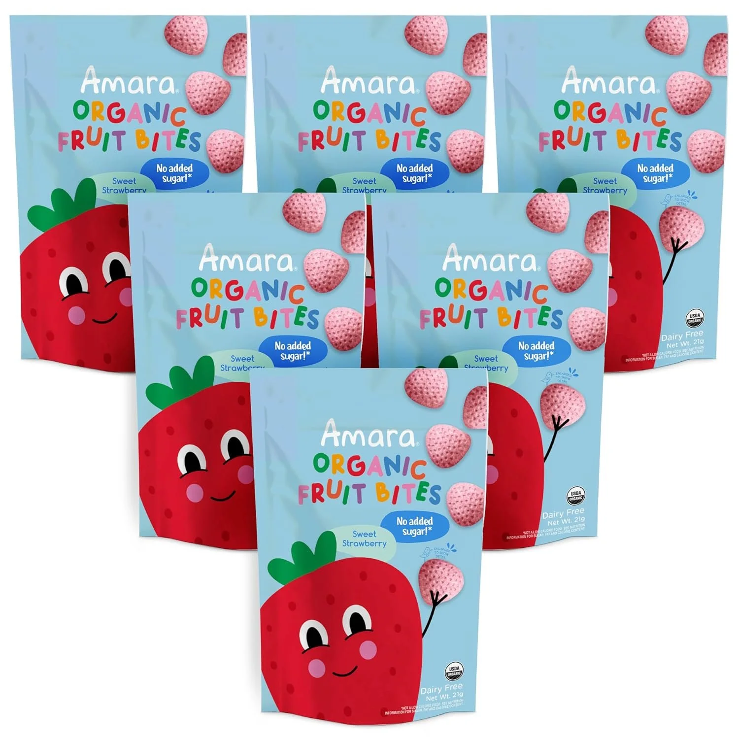 Amara Organic Fruit Bites Sweet Strawberry - No Added Sugar, Dairy-Free, Nut-Free Organic Fruit Snacks, Made with Organic Whole Foods, Allergy-Friendly Healthy Fruit Snacks for Kids - 21g 6PK $26.59